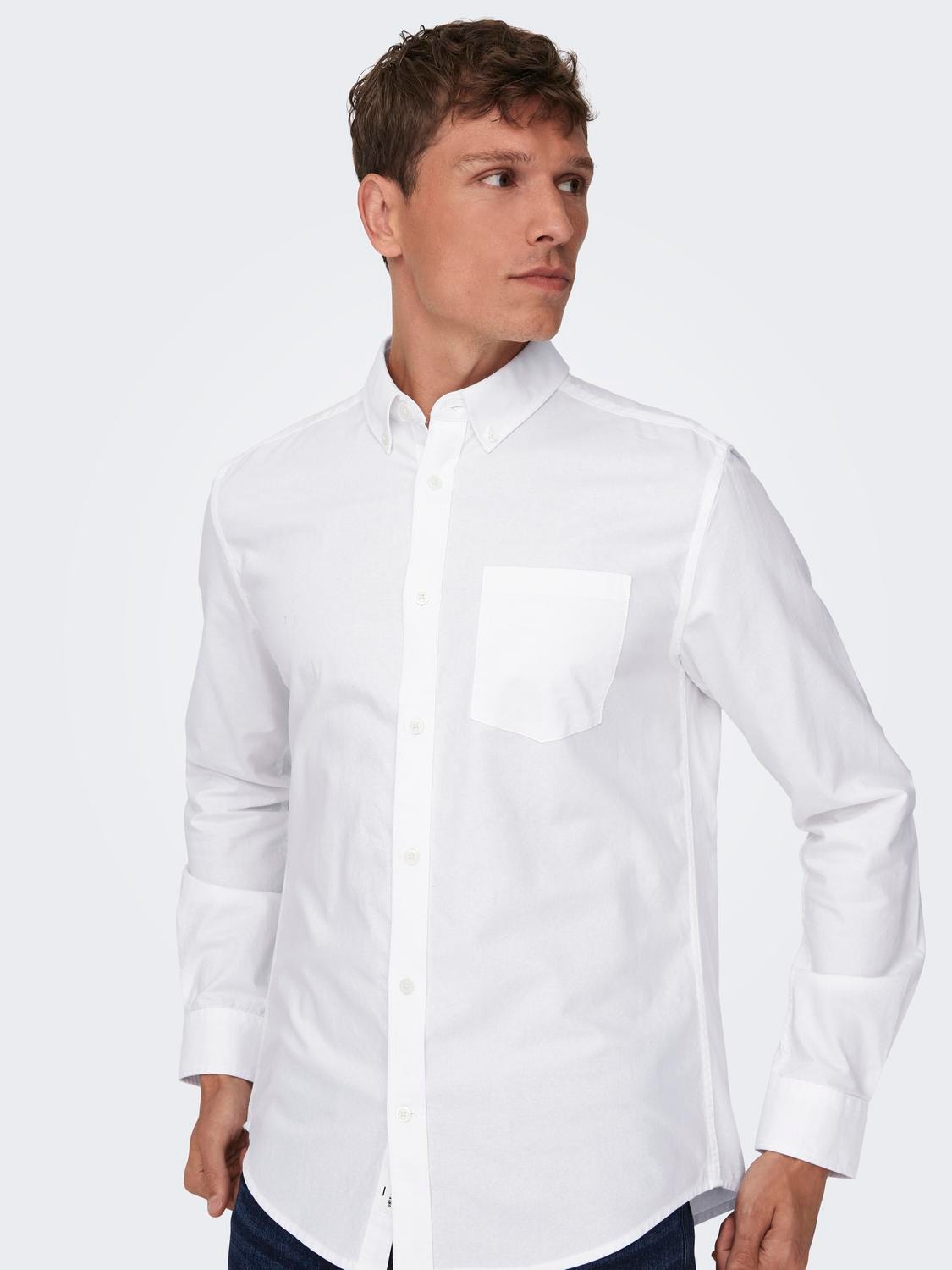 ONLY & SONS Slim fit Button down-kraag Overhemd -White - 22019669