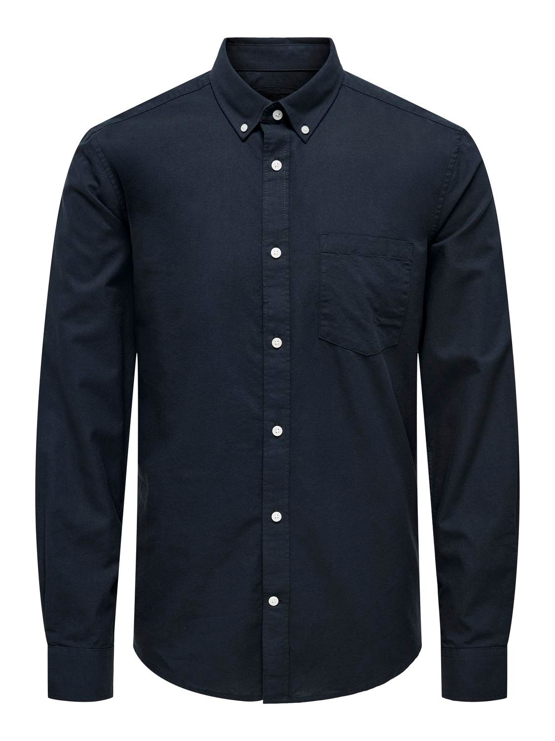 ONLY & SONS Slim Fit Button-down collar Shirt -Dark Navy - 22019669