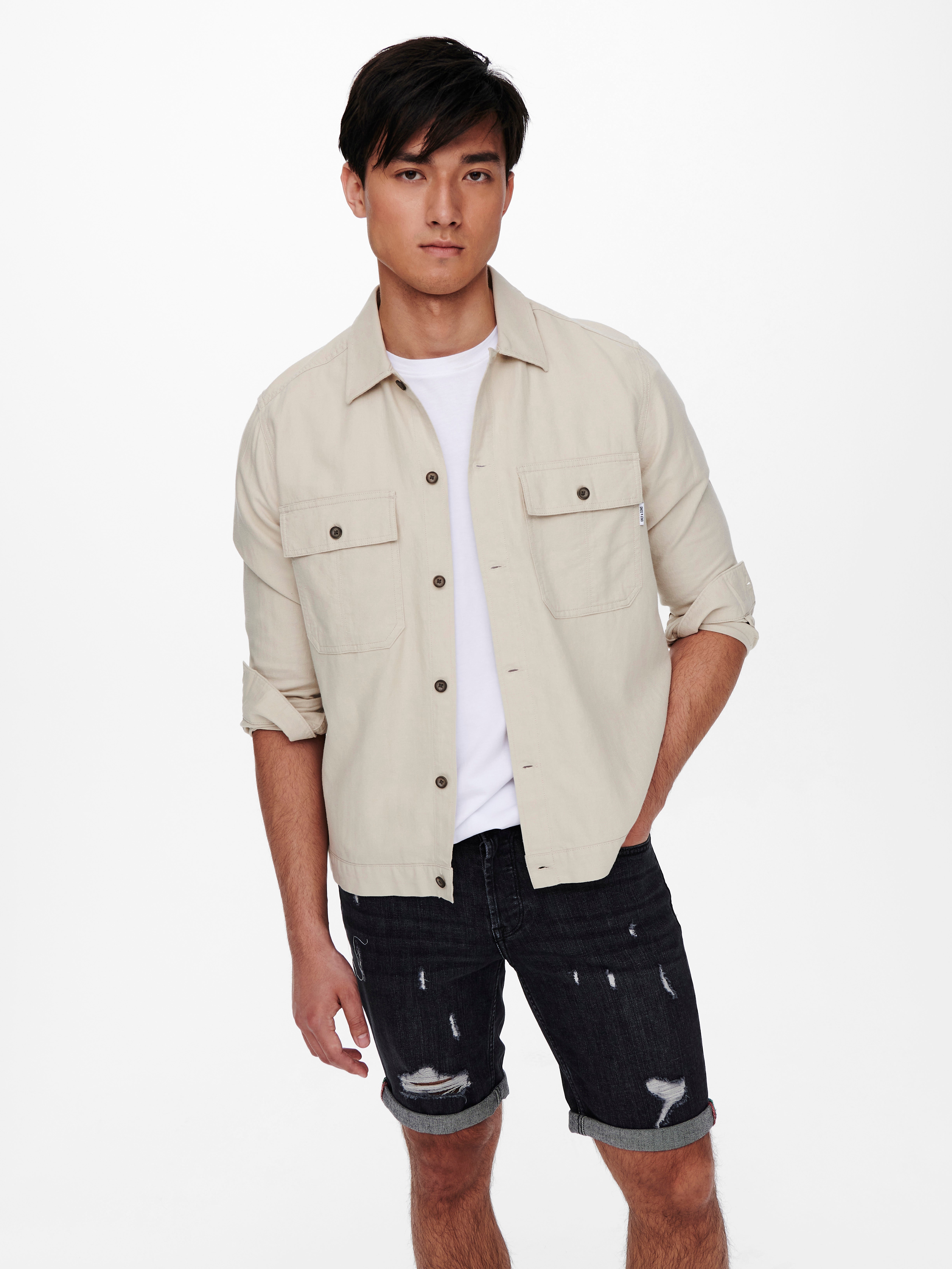 Relaxed Fit Shirt Collar Shirt with 40 
