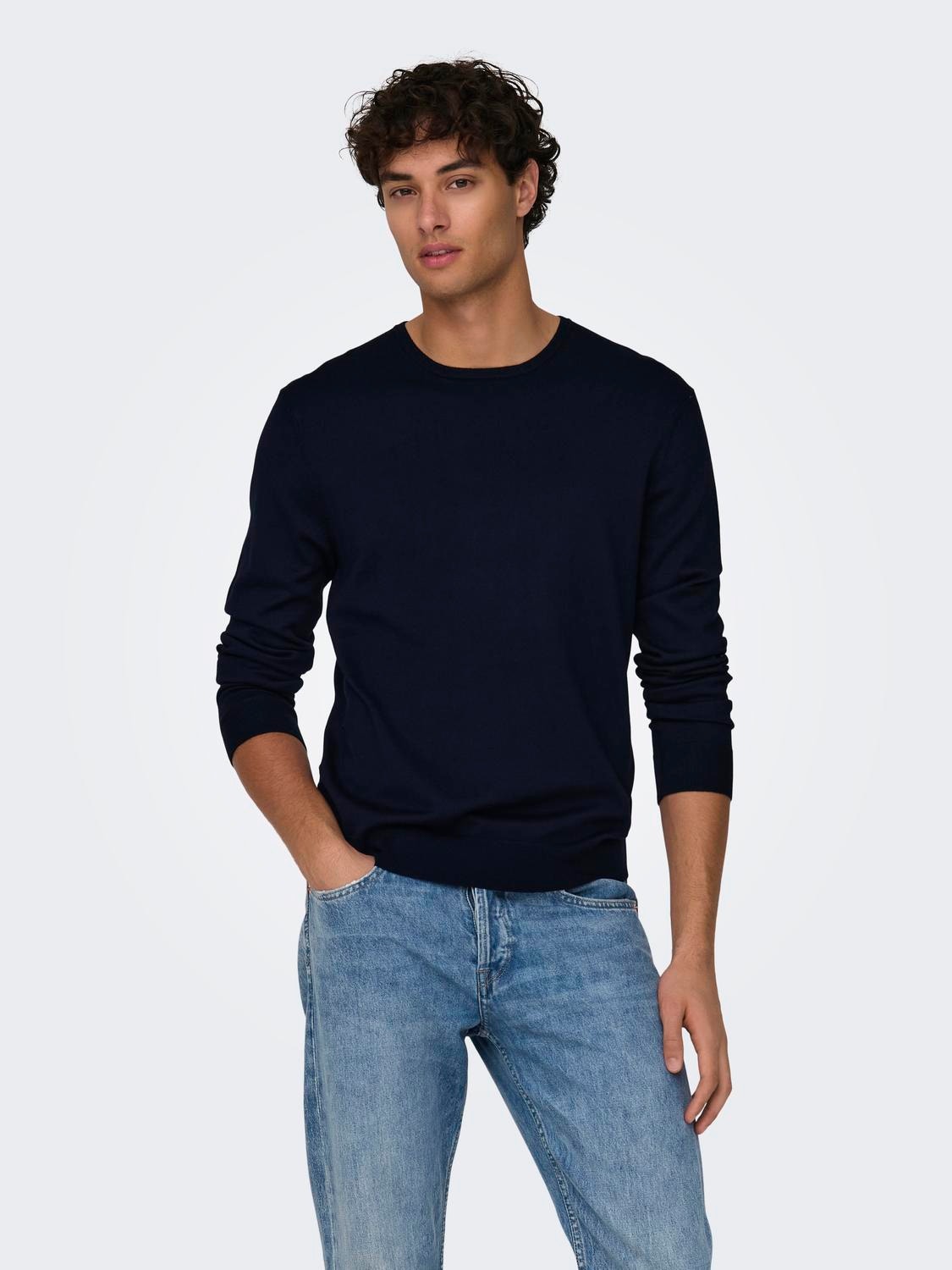 ONLY & SONS Solid color knitted pullover -Dark Navy - 22020088