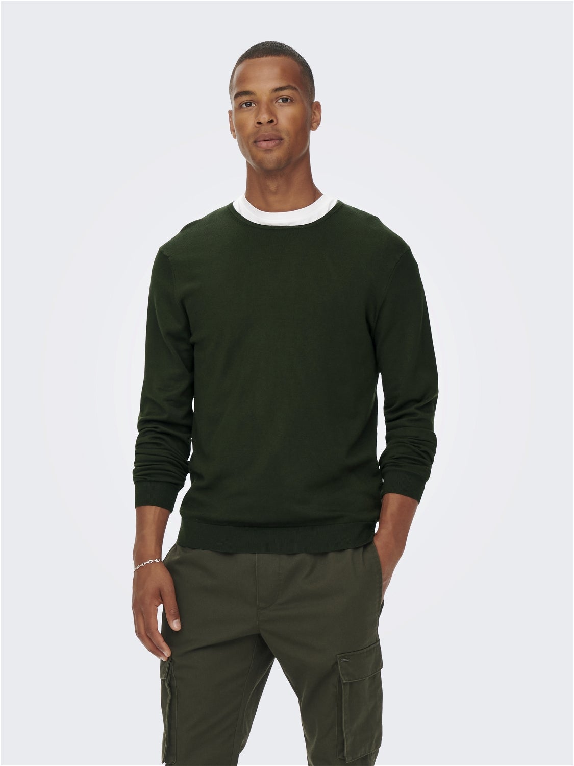 Regular Fit Crew neck Pullover Dark Green ONLY SONS