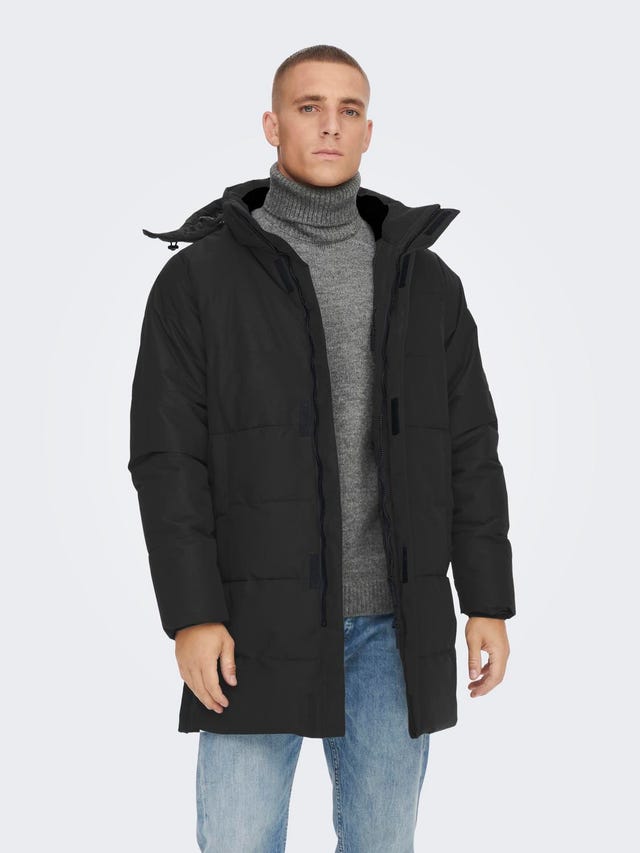 ONLY & SONS Detachable hood Ribbed cuffs Coat - 22020156