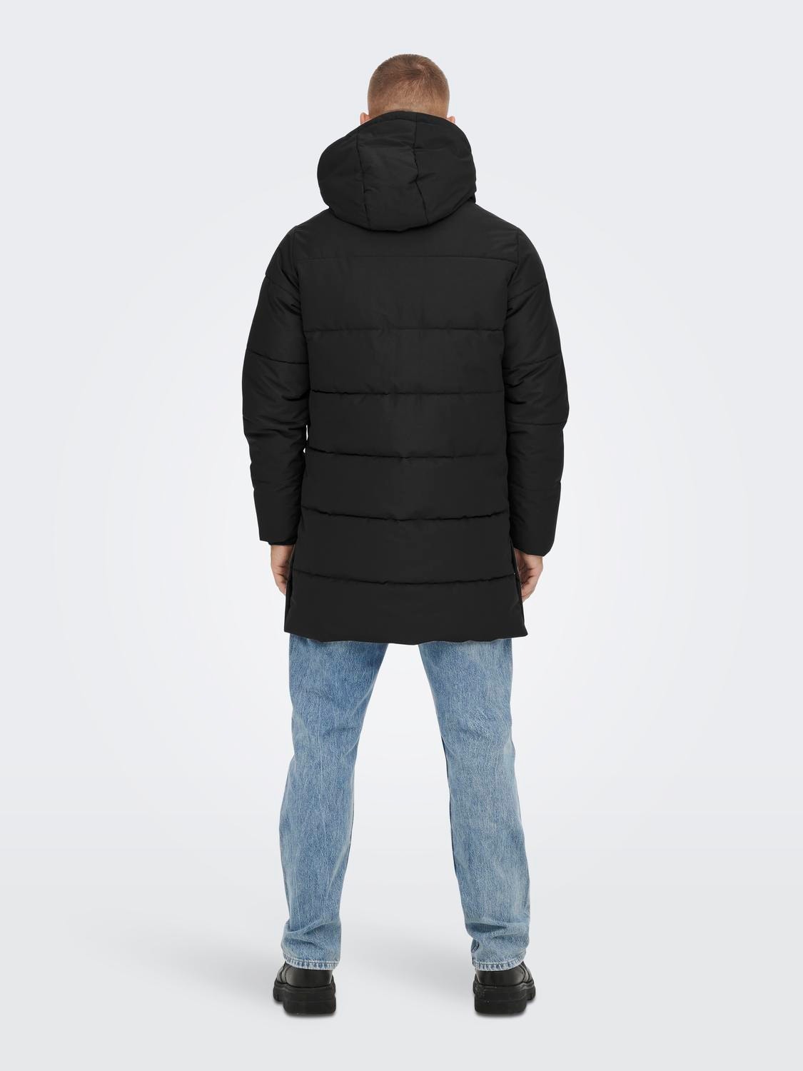 ONLY & SONS Detachable hood Ribbed cuffs Coat -Black - 22020156