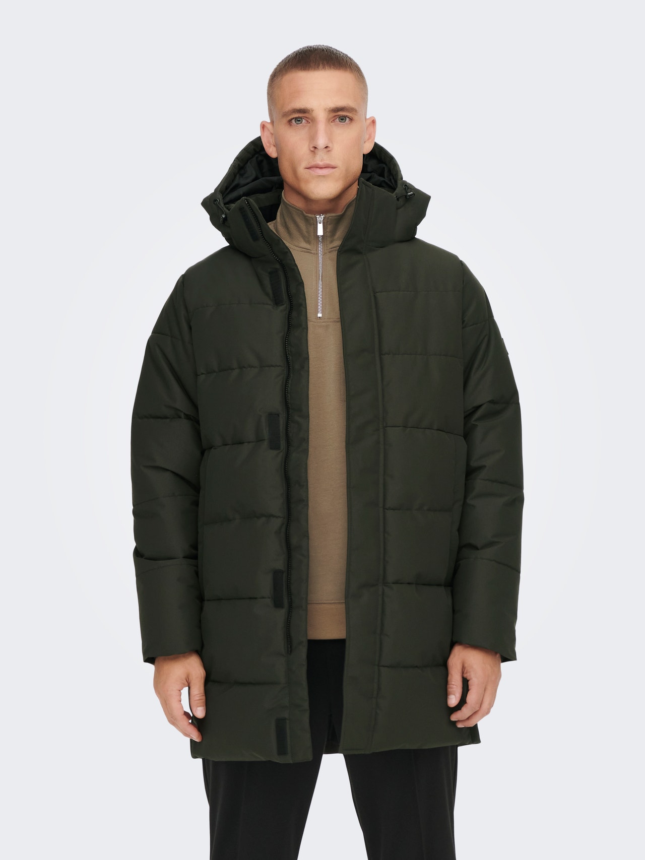 ONLY & SONS Detachable hood Ribbed cuffs Coat -Peat - 22020156
