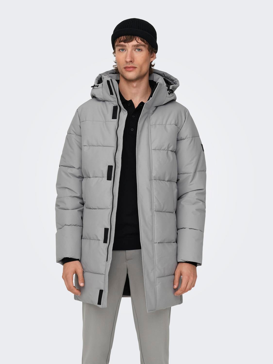 Detachable hood Ribbed cuffs Coat | Medium Grey | ONLY & SONS®