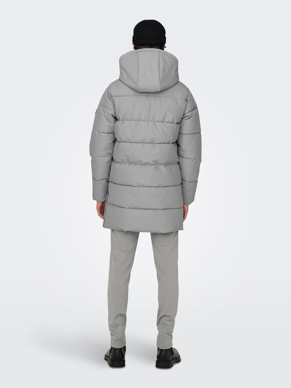 Detachable hood Ribbed cuffs Coat | Medium Grey | ONLY & SONS®