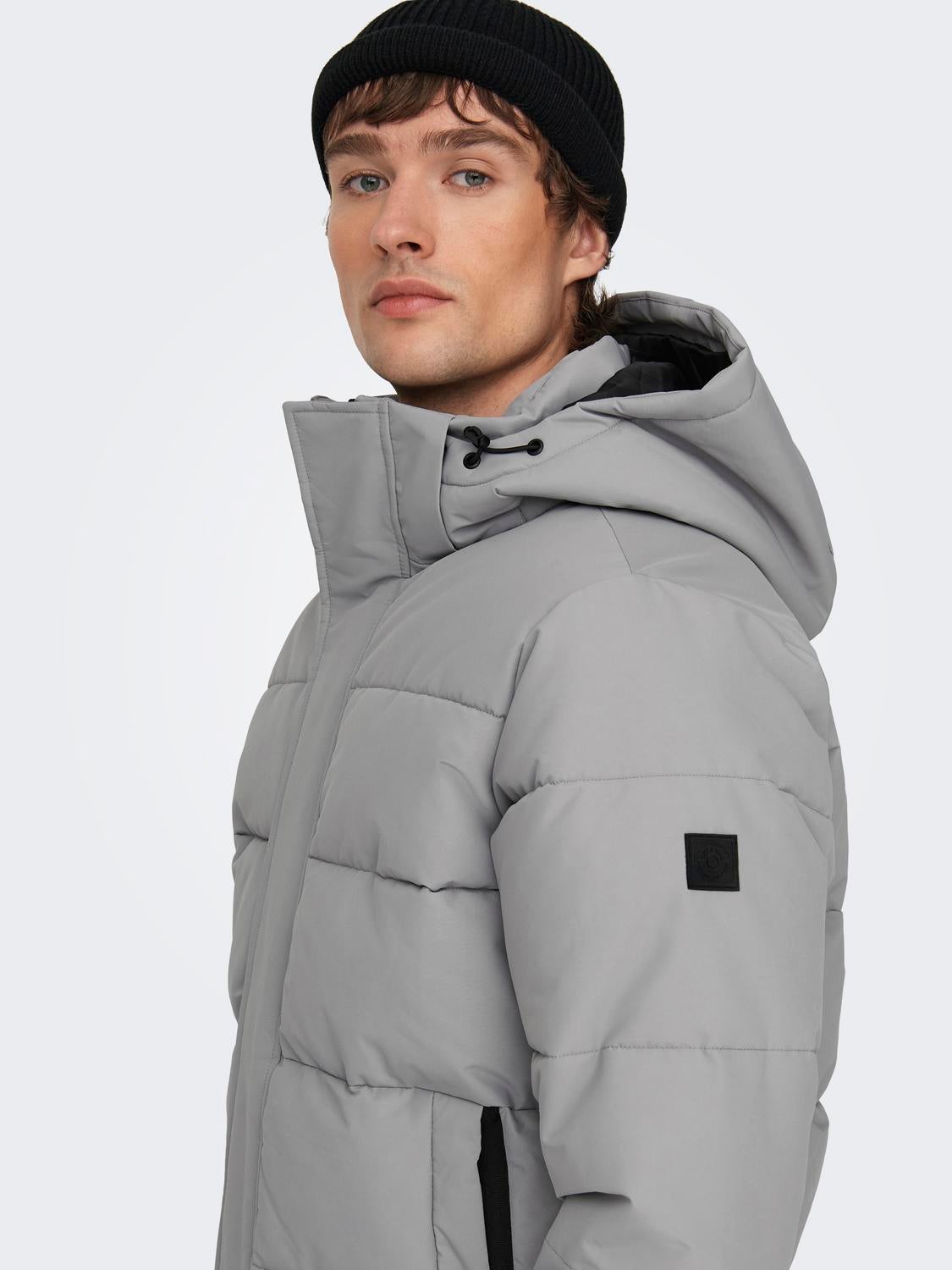 Detachable hood Ribbed cuffs Coat | Medium Grey | ONLY & SONS®