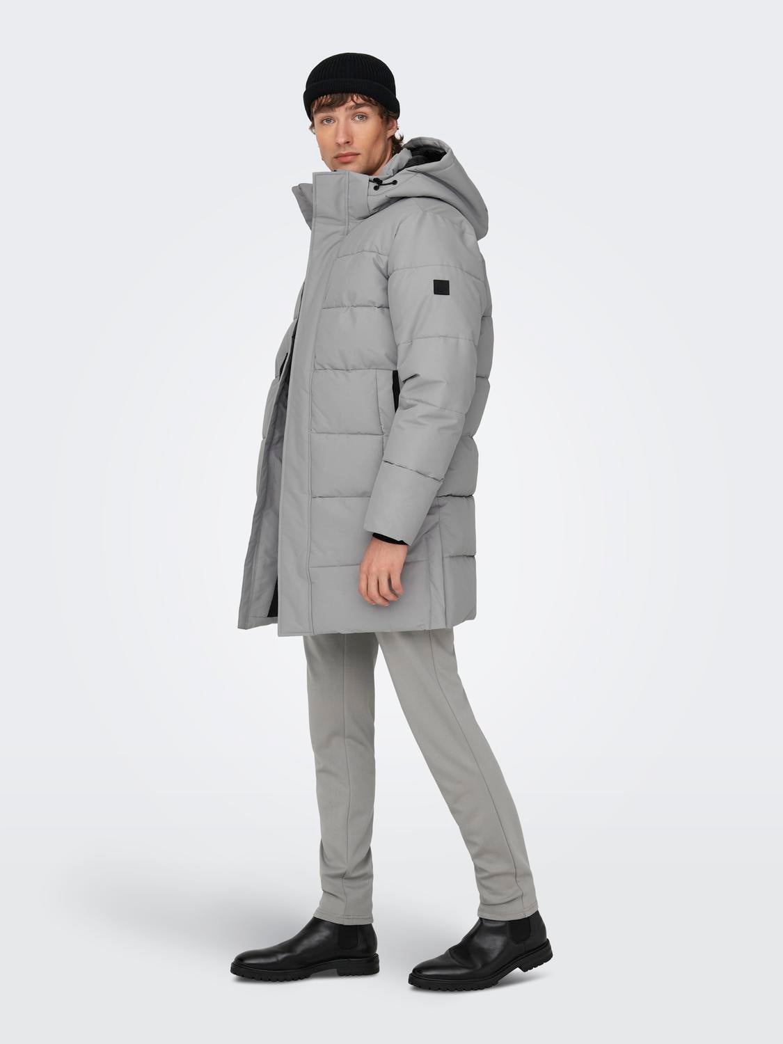 Detachable hood Ribbed cuffs Coat | Medium Grey | ONLY & SONS®