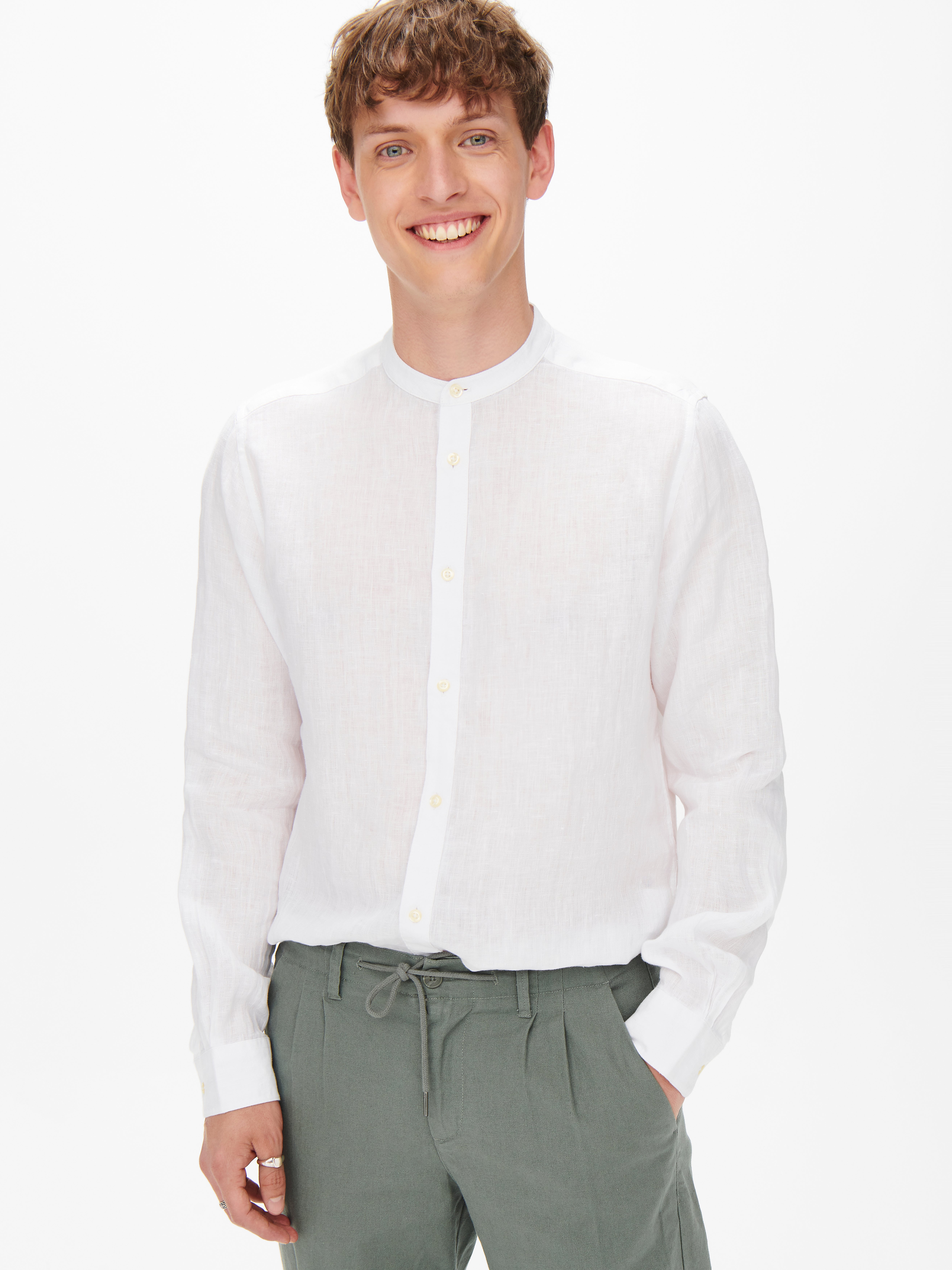 Slim Fit Band Collar Shirt | Light 