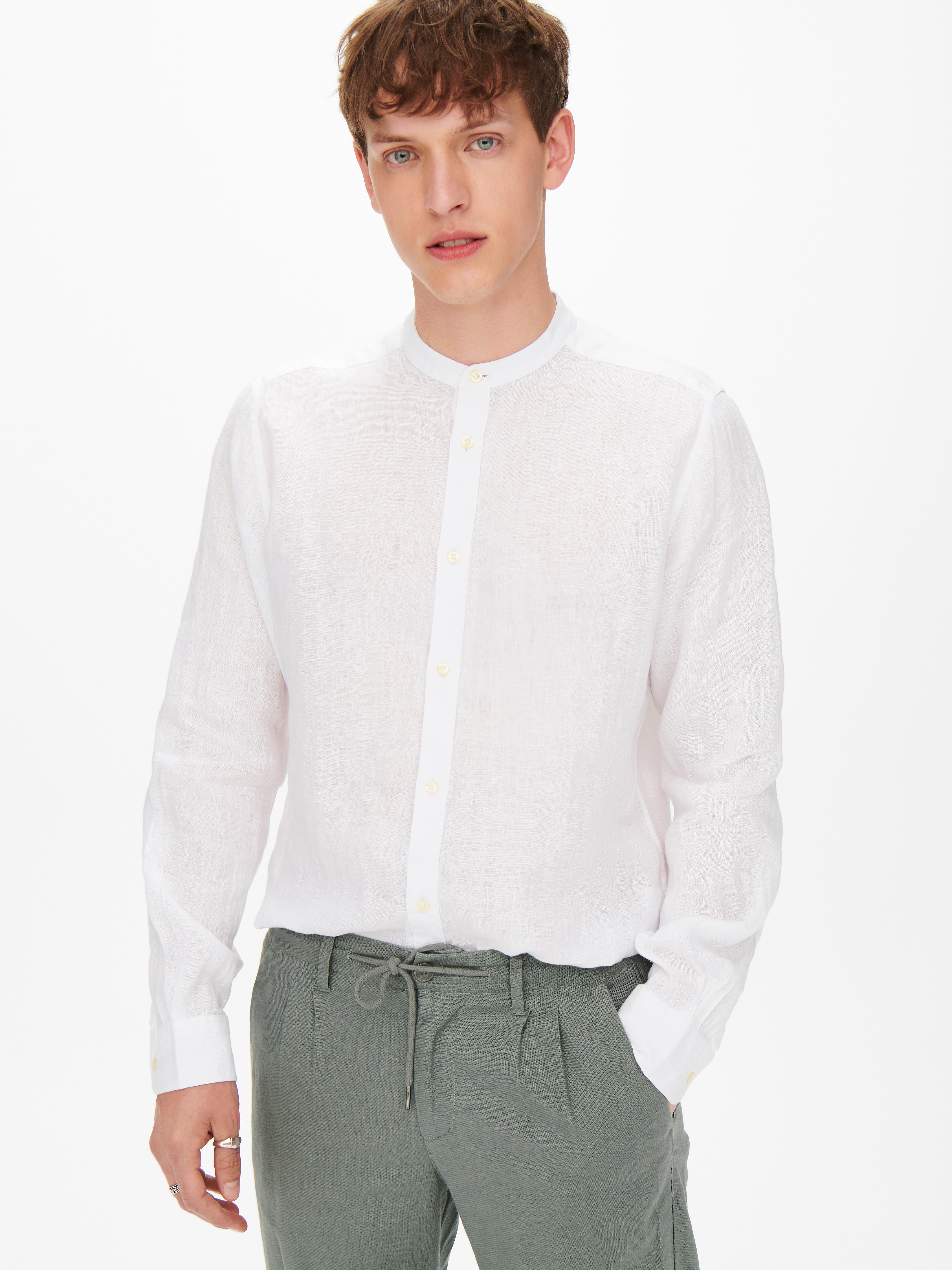Slim Fit Band Collar Shirt | White 