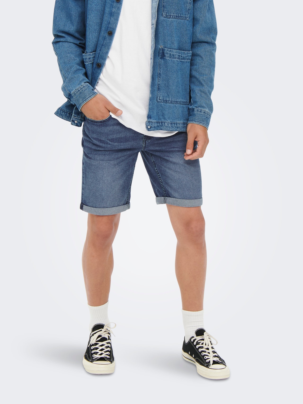 ONLY & SONS Slim Fit Mid waist Shorts -Blue Denim - 22020754