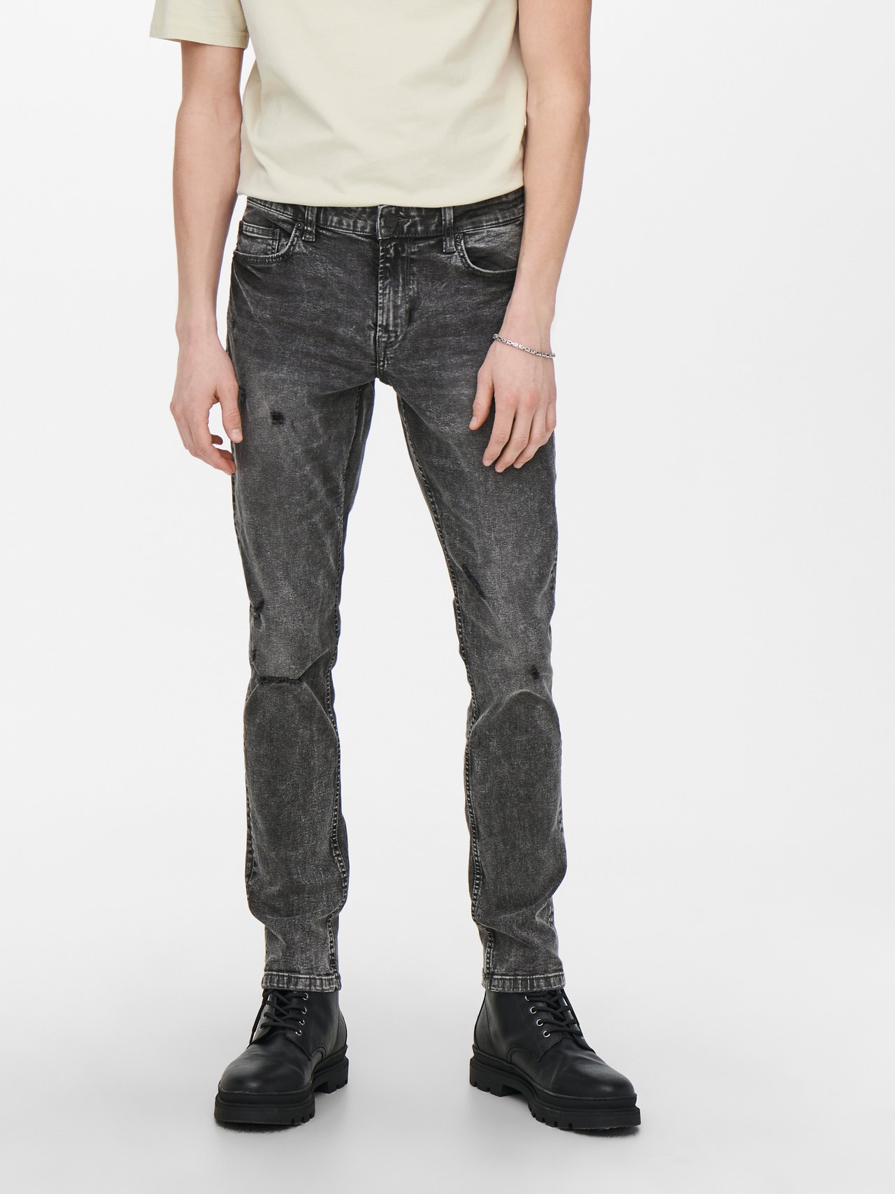 ONLY & SONS Slim Fit Mittlere Taille Jeans -Grey Denim - 22020765