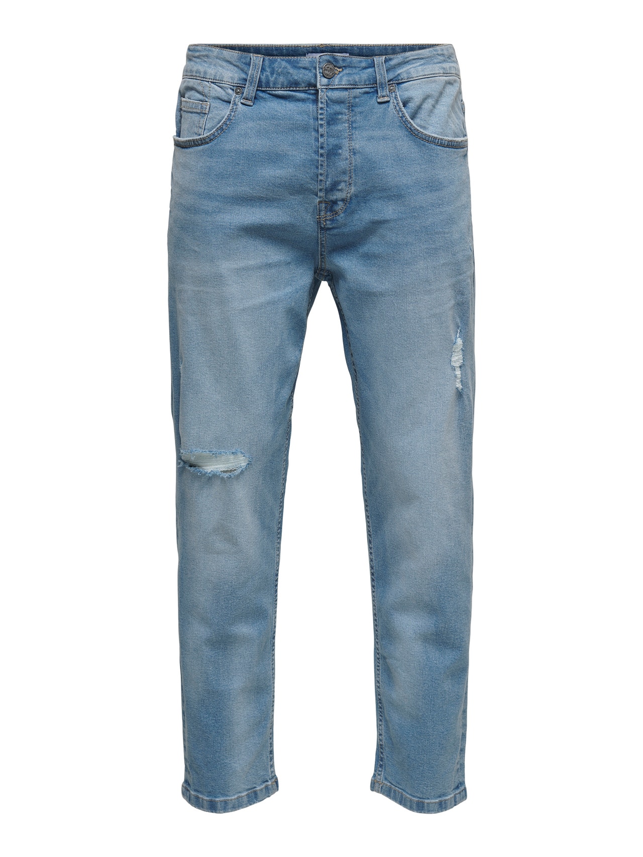 ONLY & SONS Jeans Tapered Fit Taille moyenne Ourlé destroy -Blue Denim - 22020773