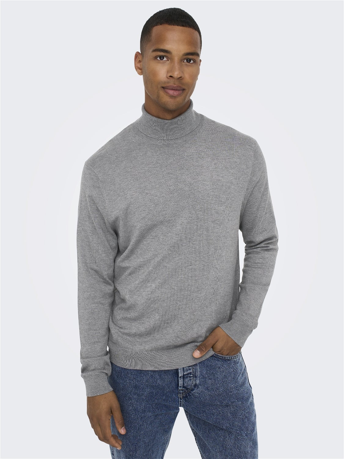 Grey roll hot sale neck sweater