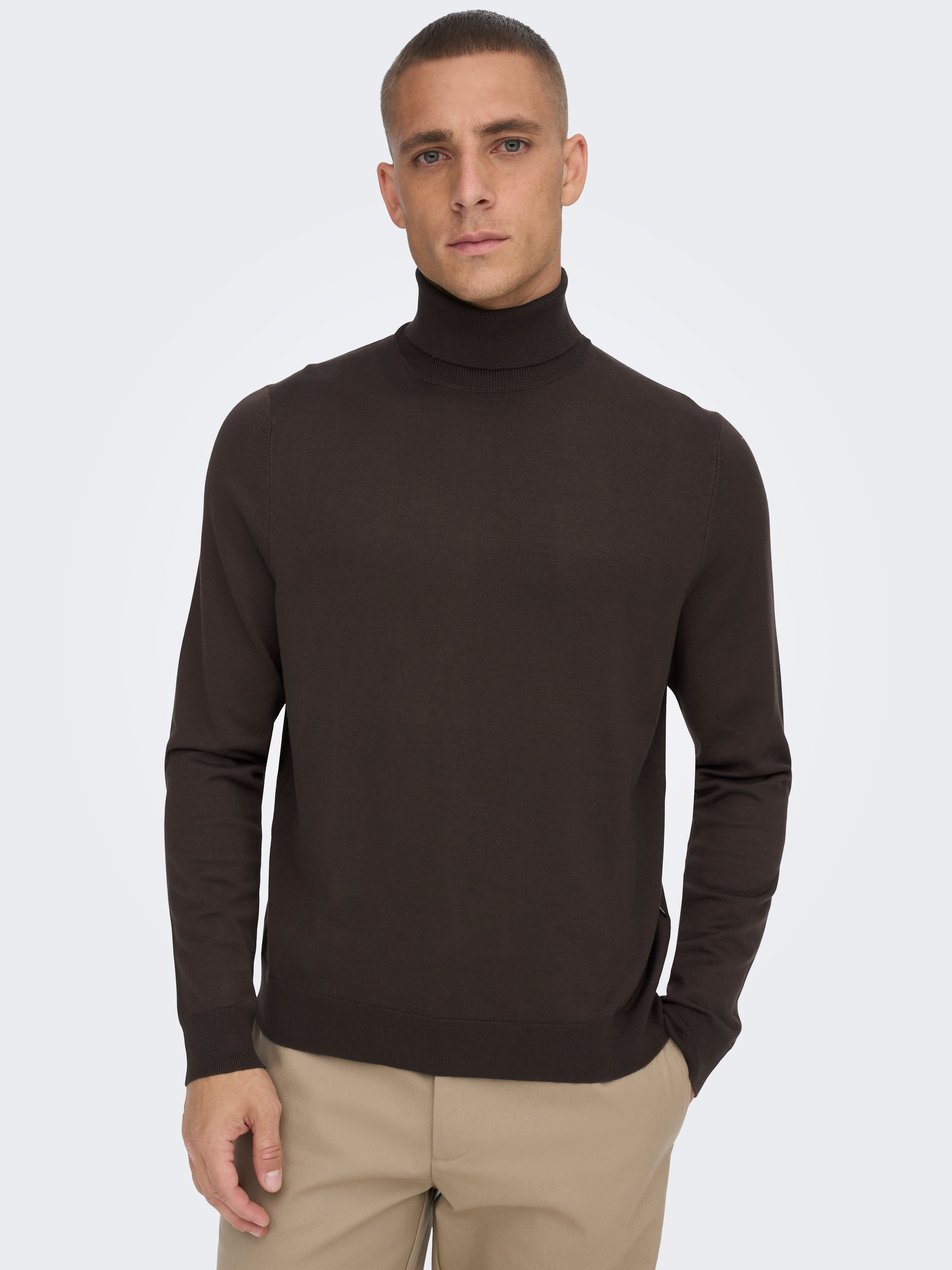 Roll neck Pullover | Dark Brown | ONLY 