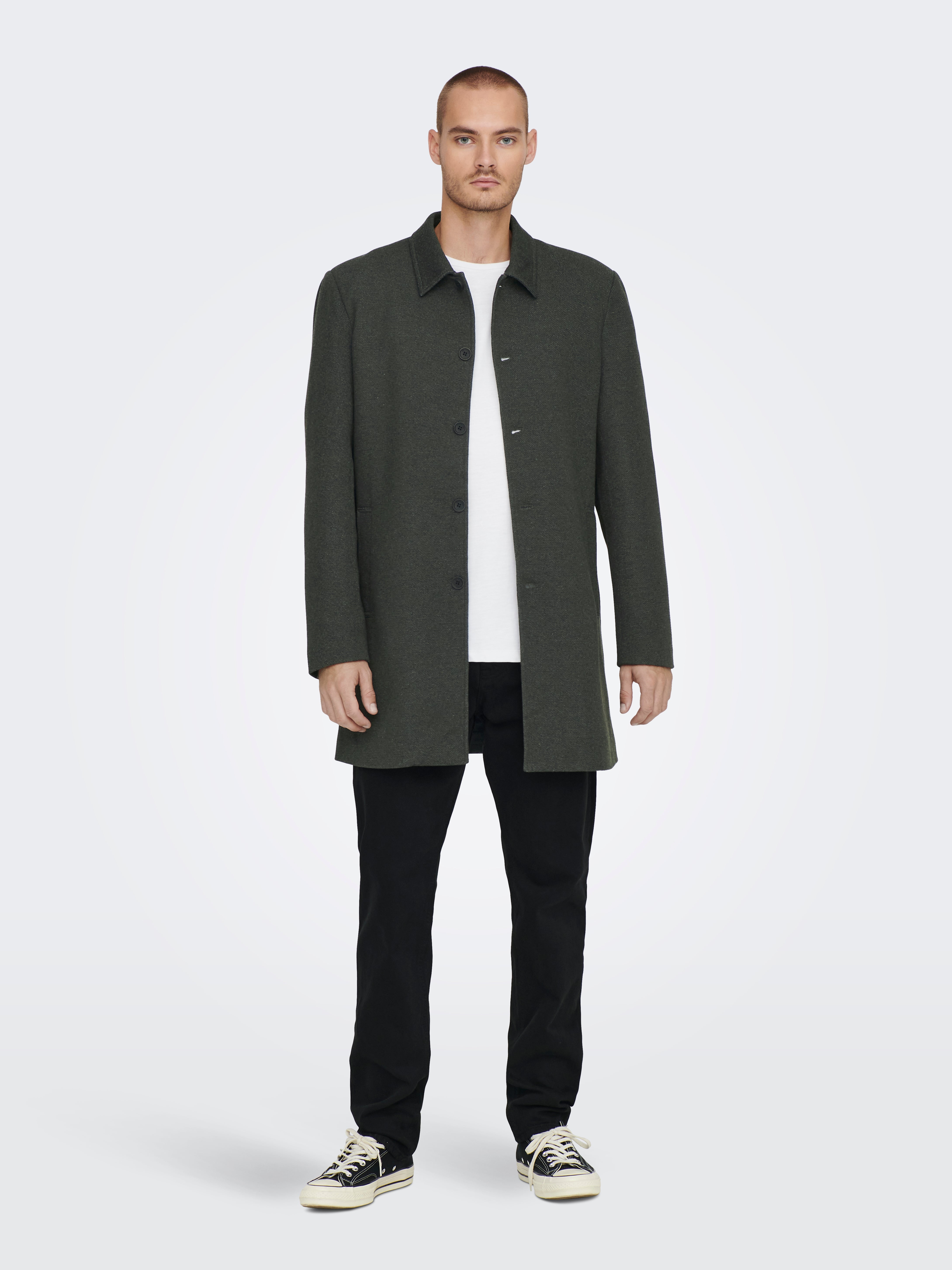 Only & sons overcoat clearance with stand up collar