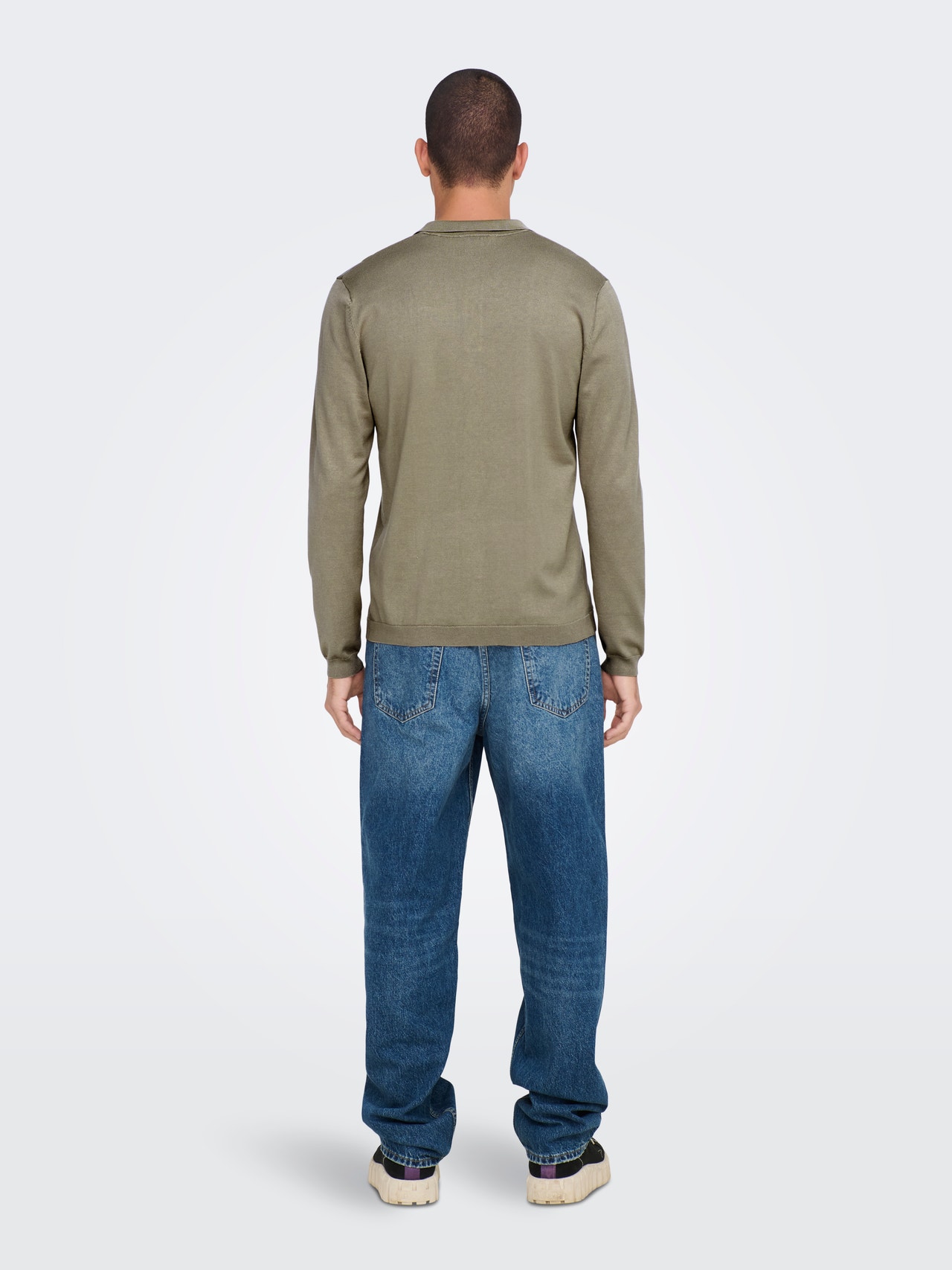 ONLY & SONS Knit polo with long sleeves -Chinchilla - 22021184
