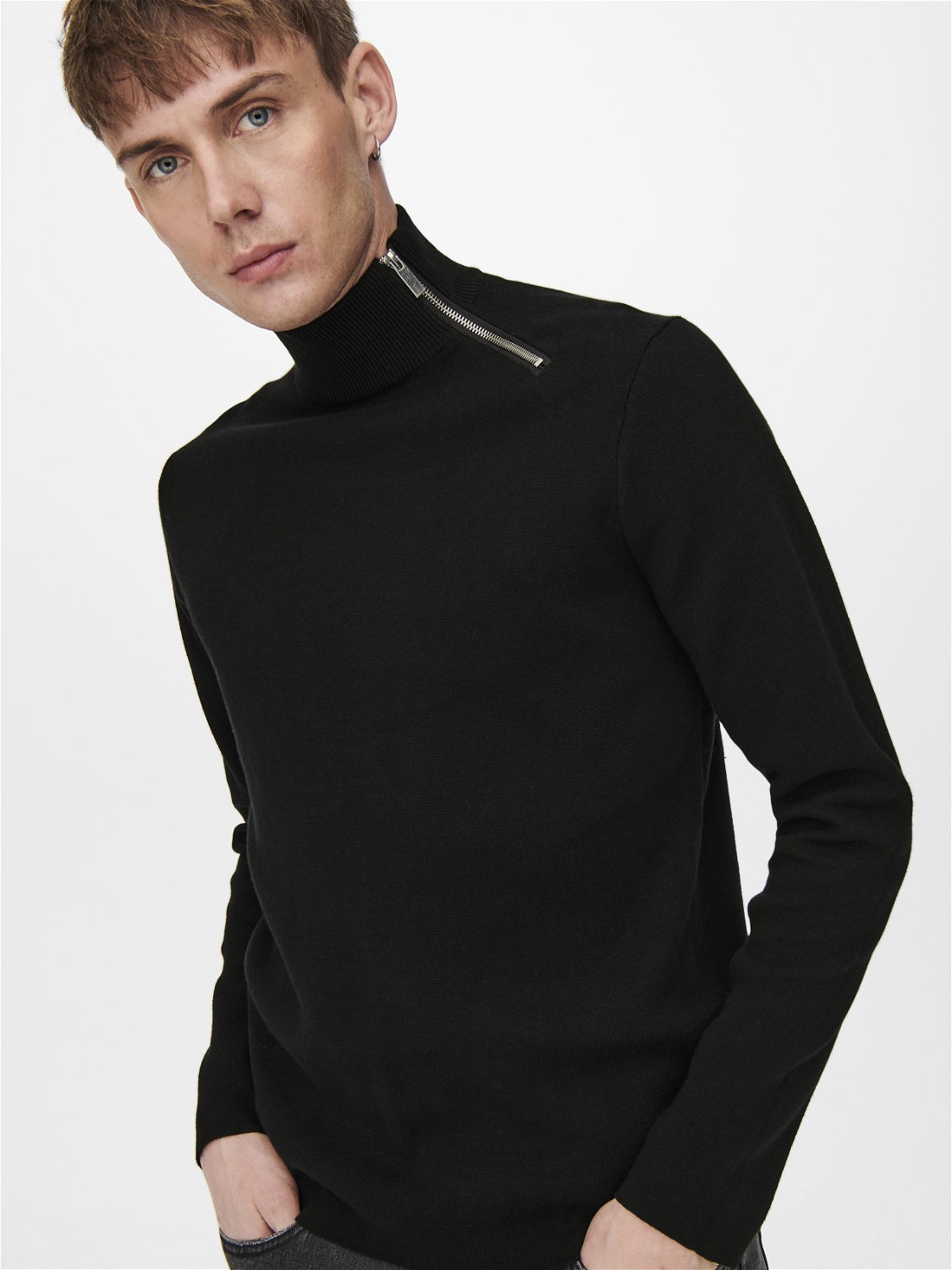 high neck zipper sweater