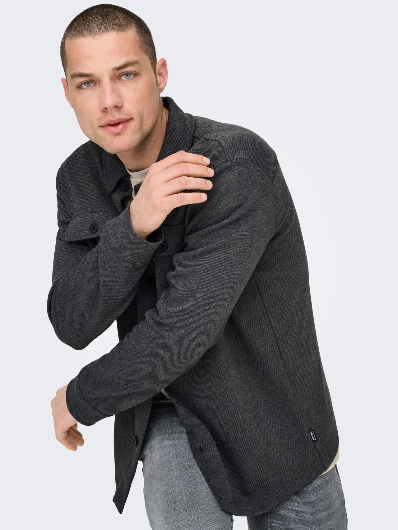 ONLY & SONS Normal passform Skjortkrage Skjorta -Dark Grey Melange - 22021279