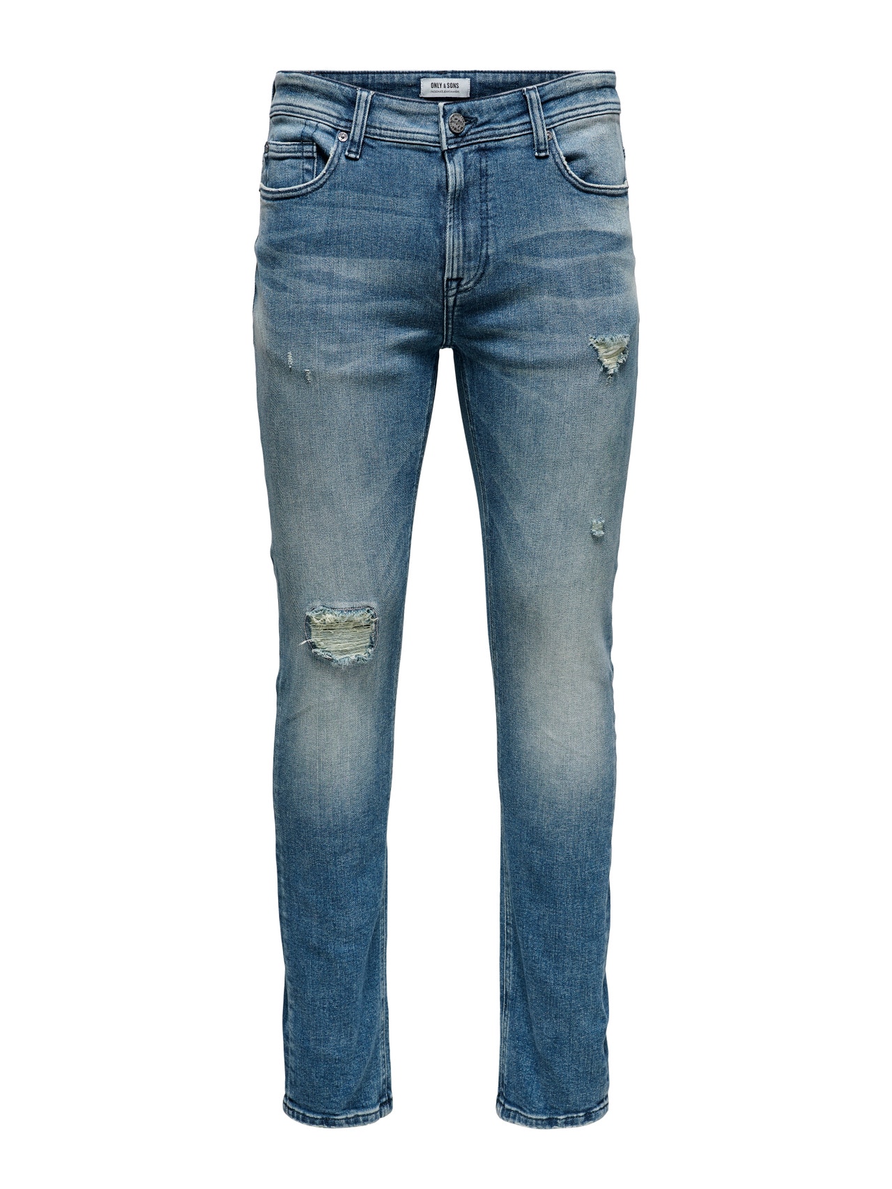 ONLY & SONS Slim Fit Mid waist Destroyed hems Jeans -Blue Denim - 22021423