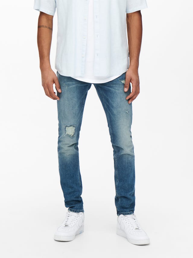 ONLY & SONS Slim Fit Mittlere Taille Offener Saum Jeans - 22021423