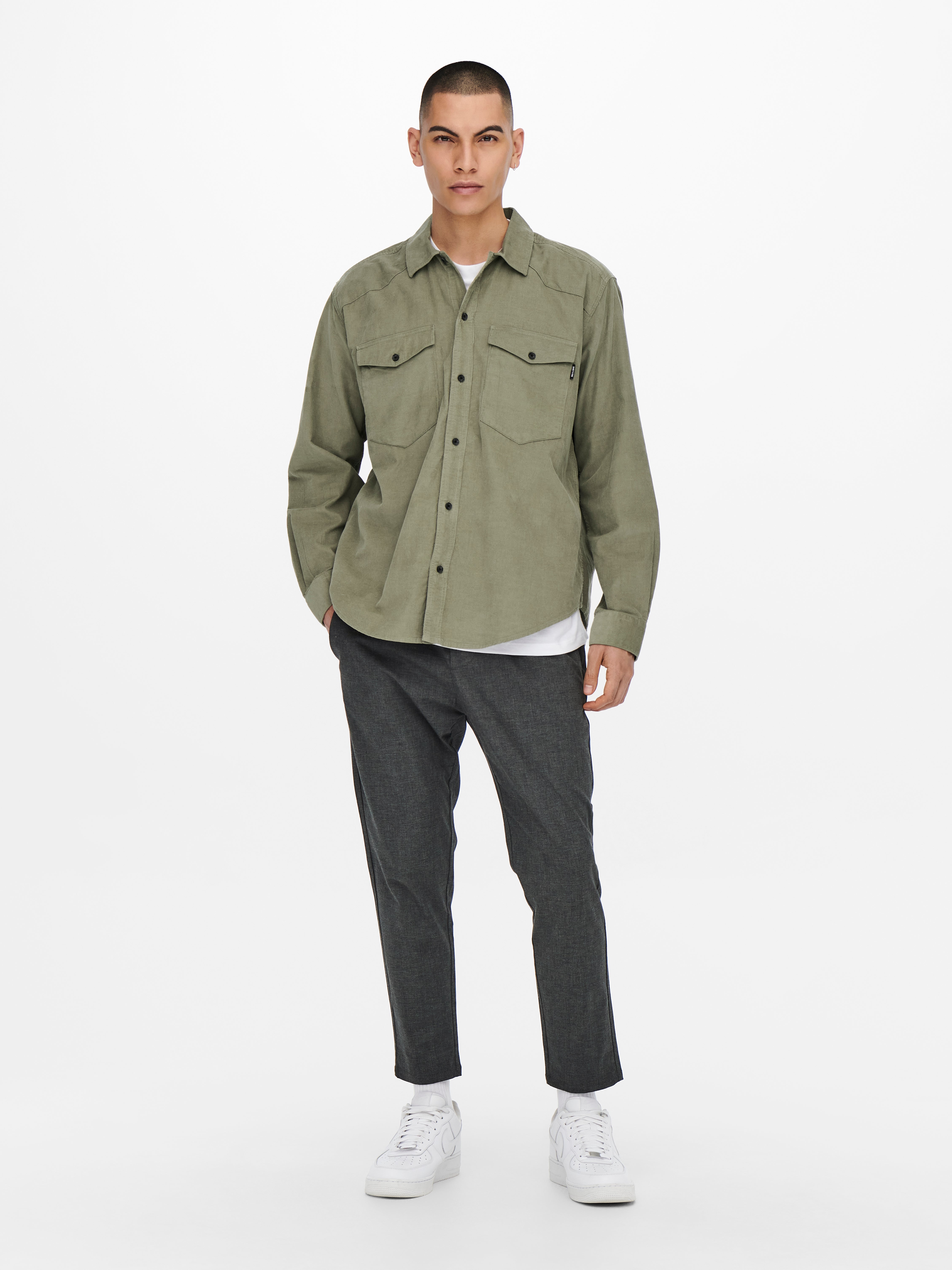 zara green corduroy shirt