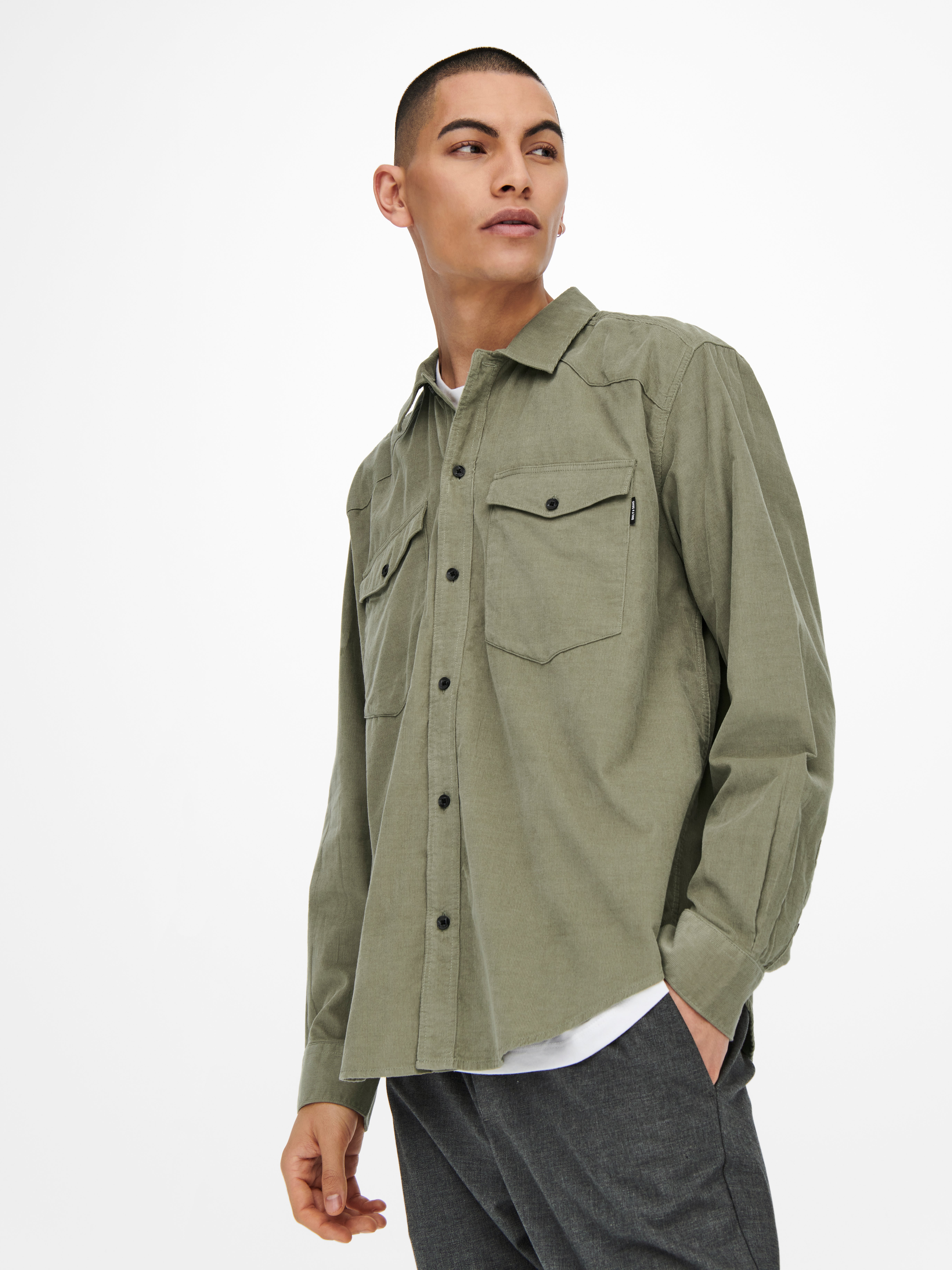 Relaxed Fit Cord- Hemd | Medium Brown 