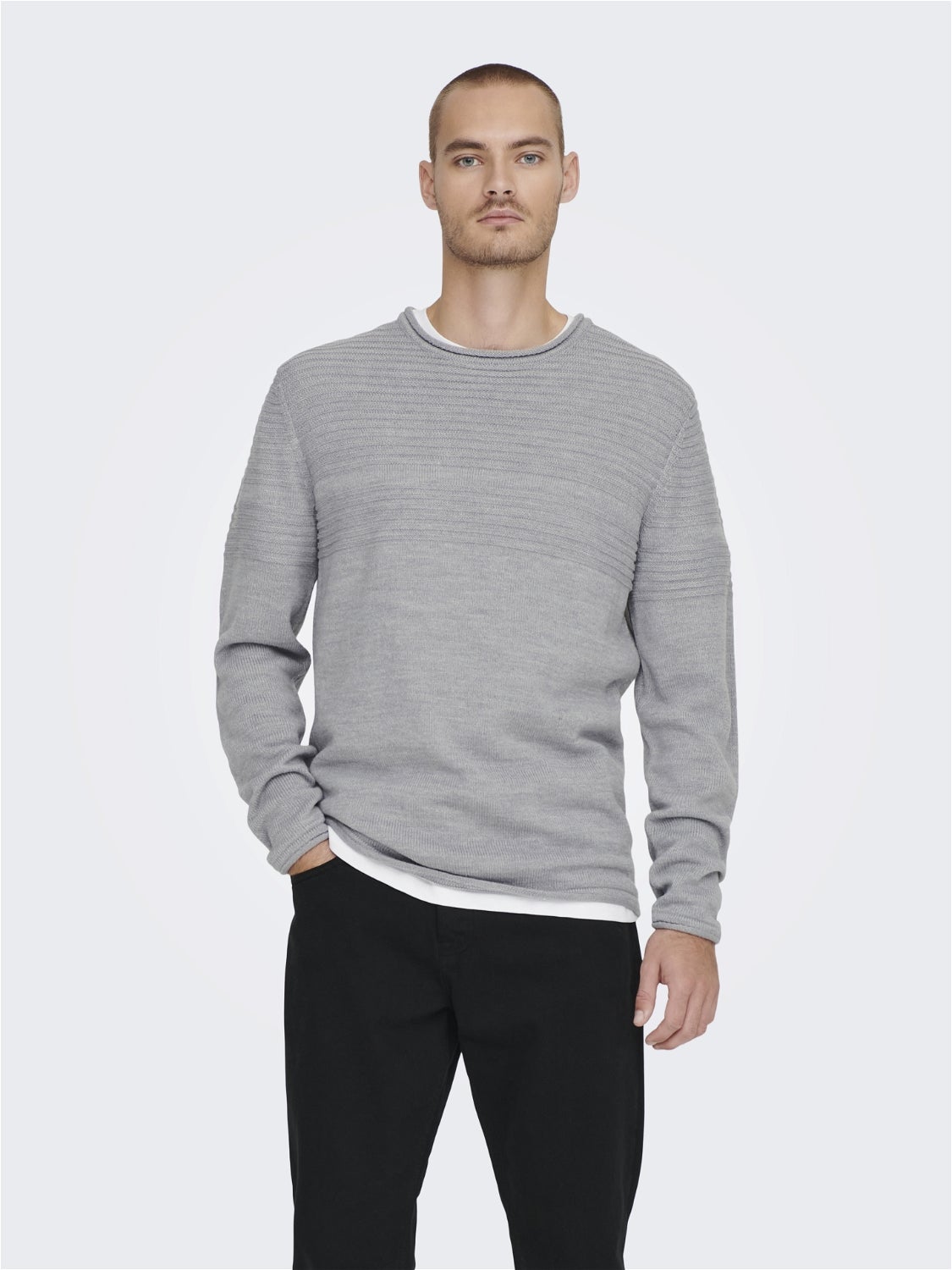 Agana Men Casual Round Neck Loose Fit Knitted Pullover Color Block Sweater