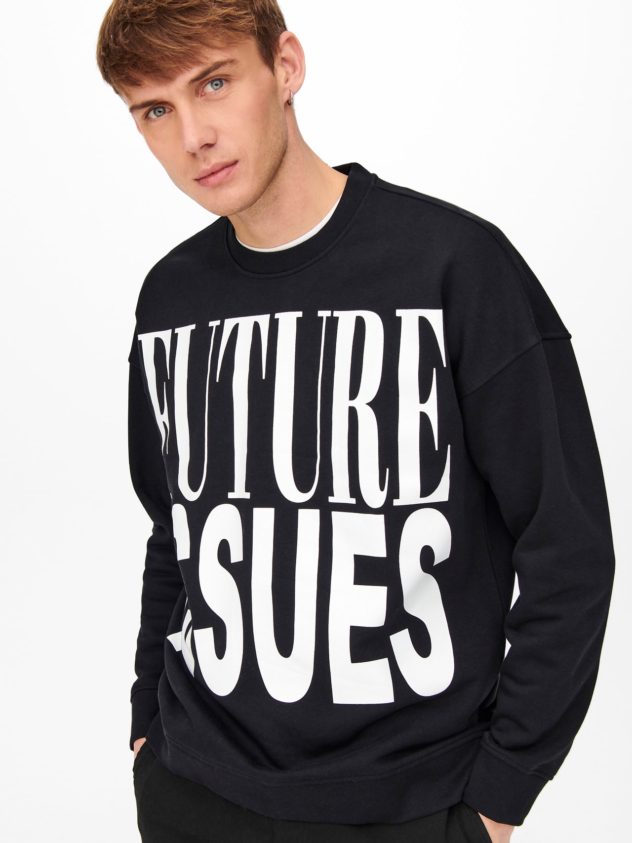ONLY & SONS Sweat-shirts Relaxed Fit Col rond Épaules tombantes -Black - 22021689