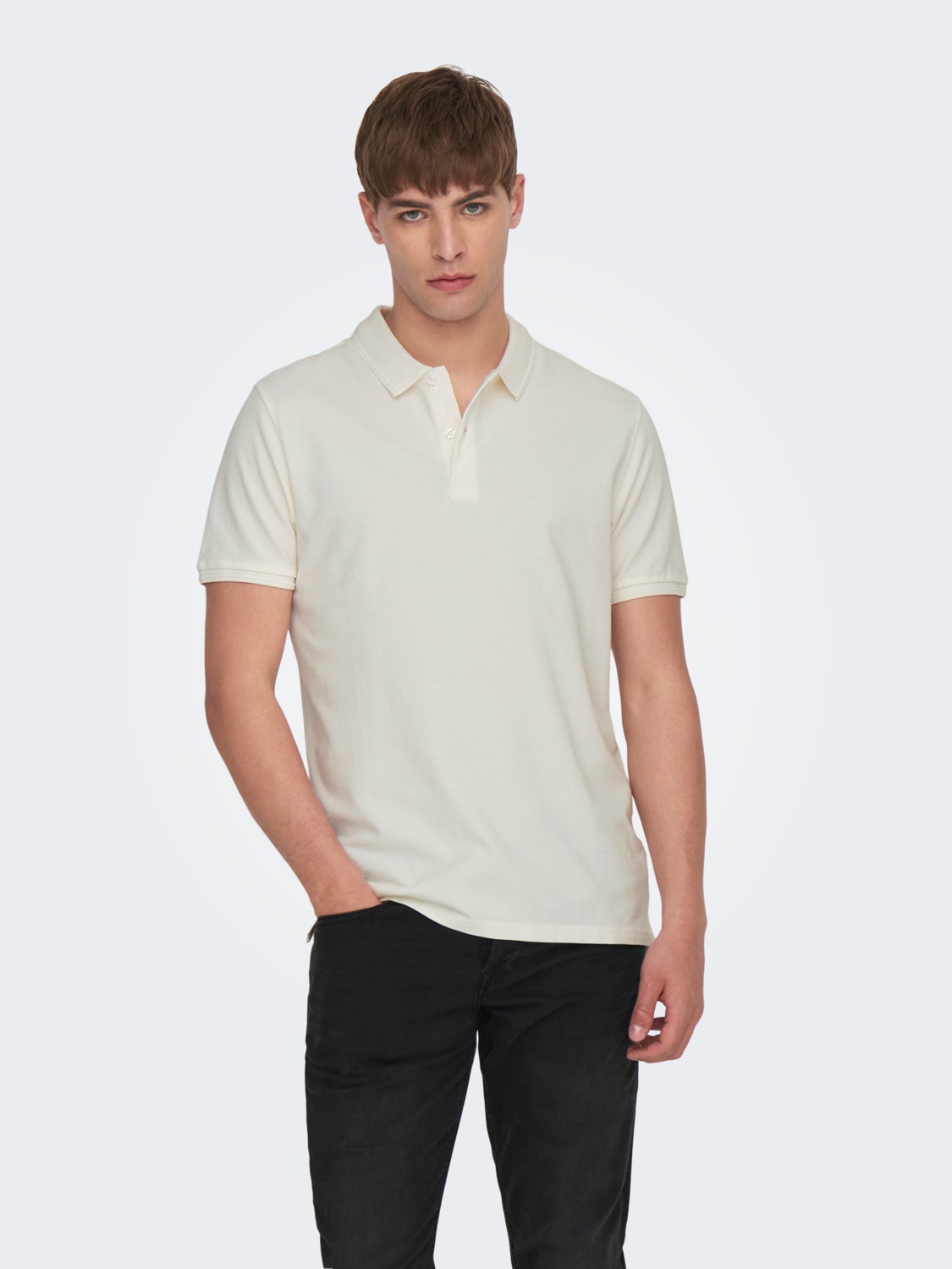 ONLY & SONS Slim Fit Round Neck Polo-Shirt -Cloud Dancer - 22021769