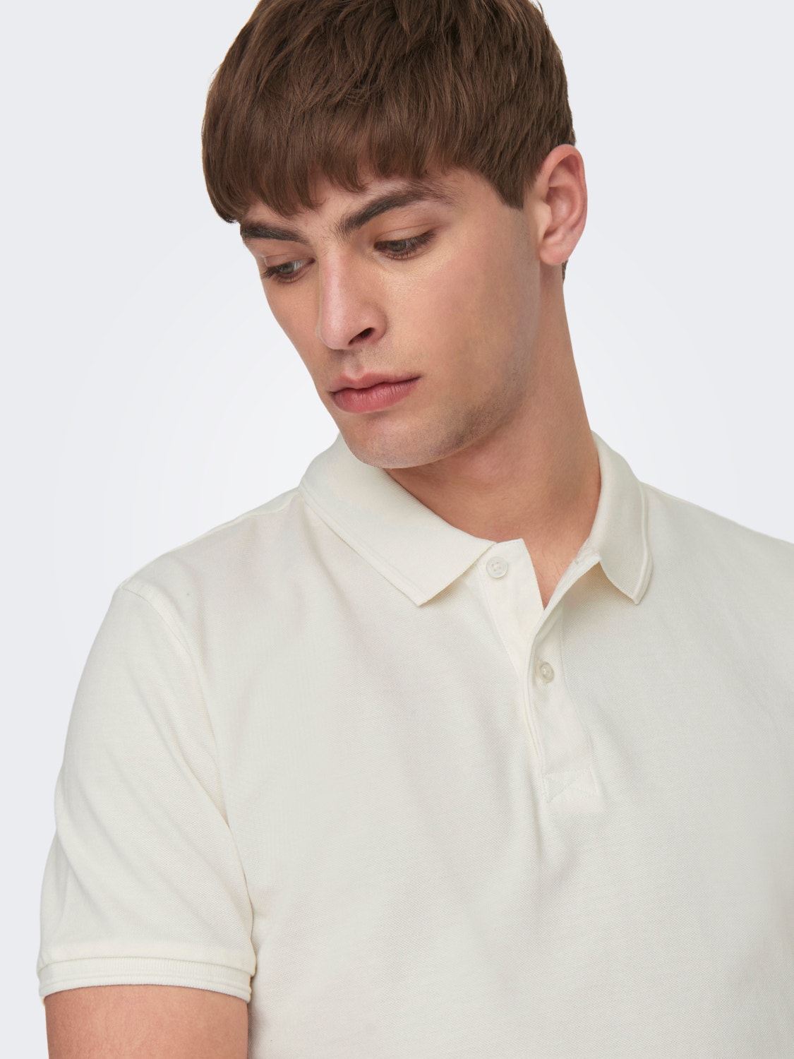 ONLY & SONS Slim Fit Round Neck Polo-Shirt -Cloud Dancer - 22021769