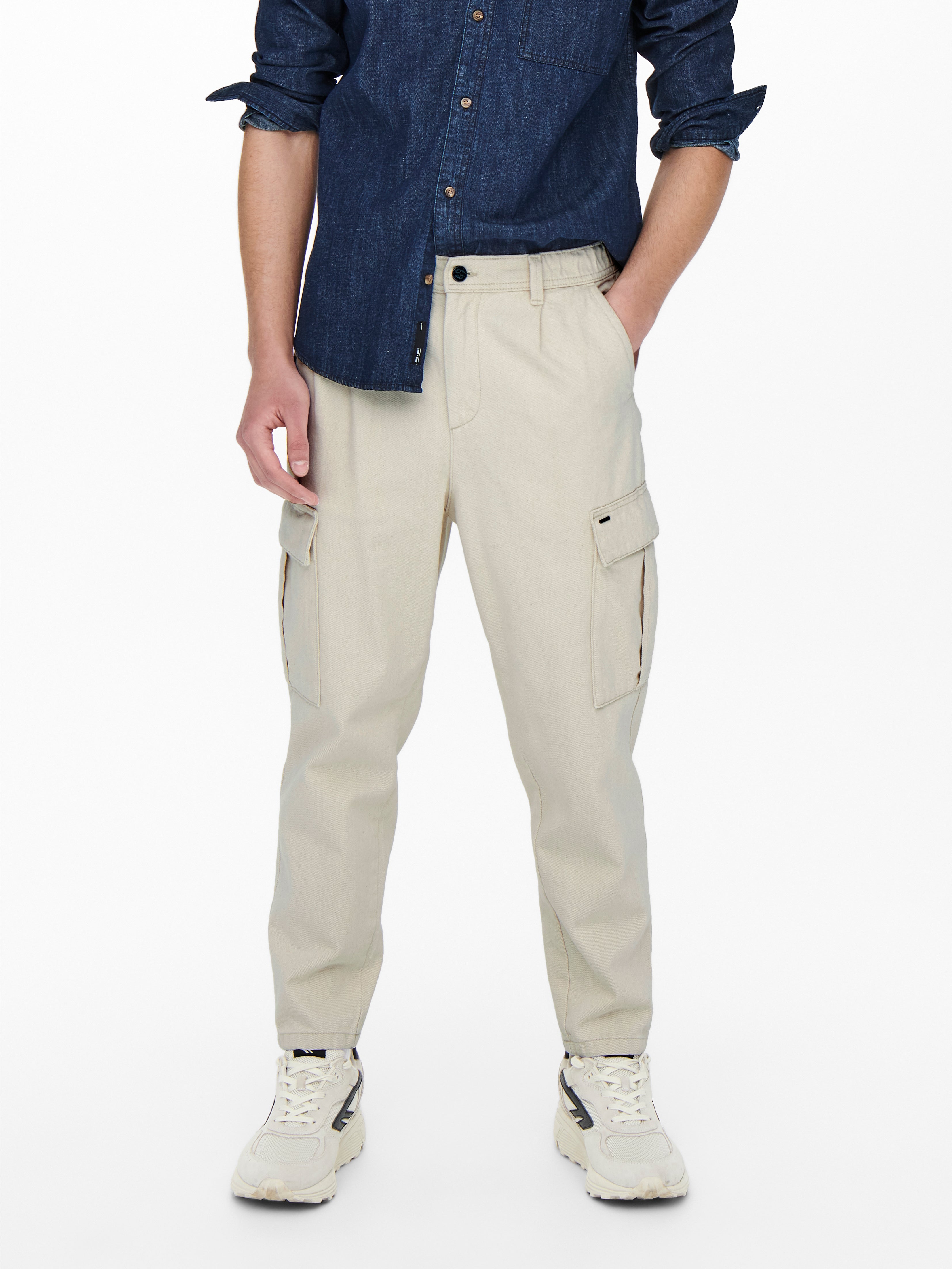 Twill Cargo Belted Tapered Trousers, SOSANDAR