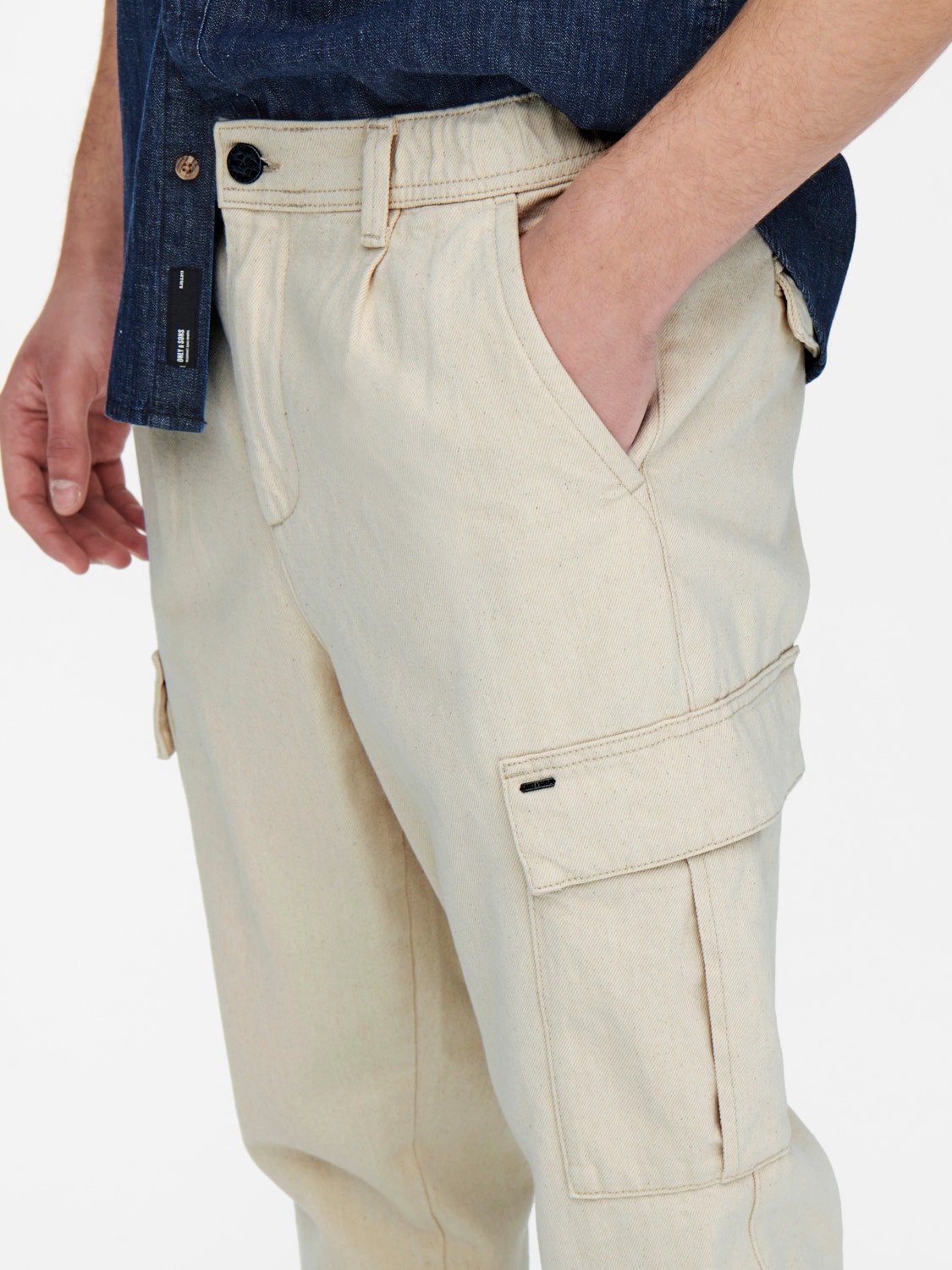 ONLY & SONS Tapered fit cargo trousers -Ecru - 22021821