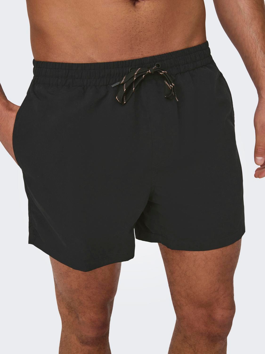 ONLY & SONS Solid color swim trunks -Black - 22021832