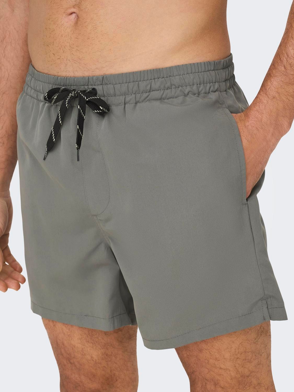 ONLY & SONS Solid color swim trunks -Castor Gray - 22021832