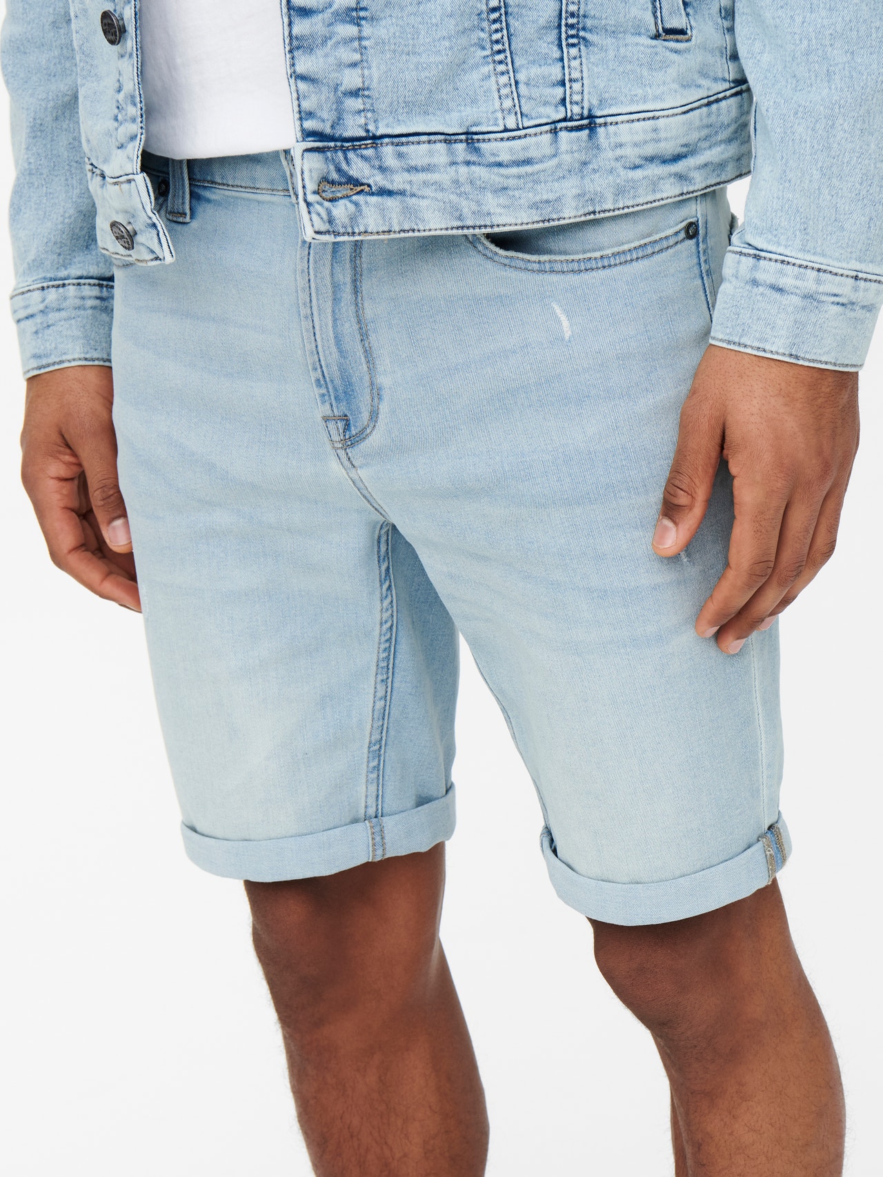 ONLY & SONS Middels høy midje Shorts -Blue Denim - 22021885