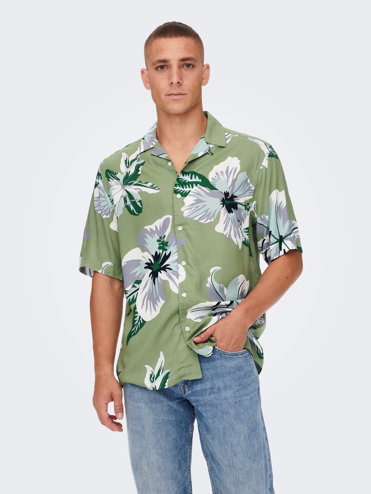 ONLY & SONS Regular Fit Resort collar Shirt -Oil Green - 22021965