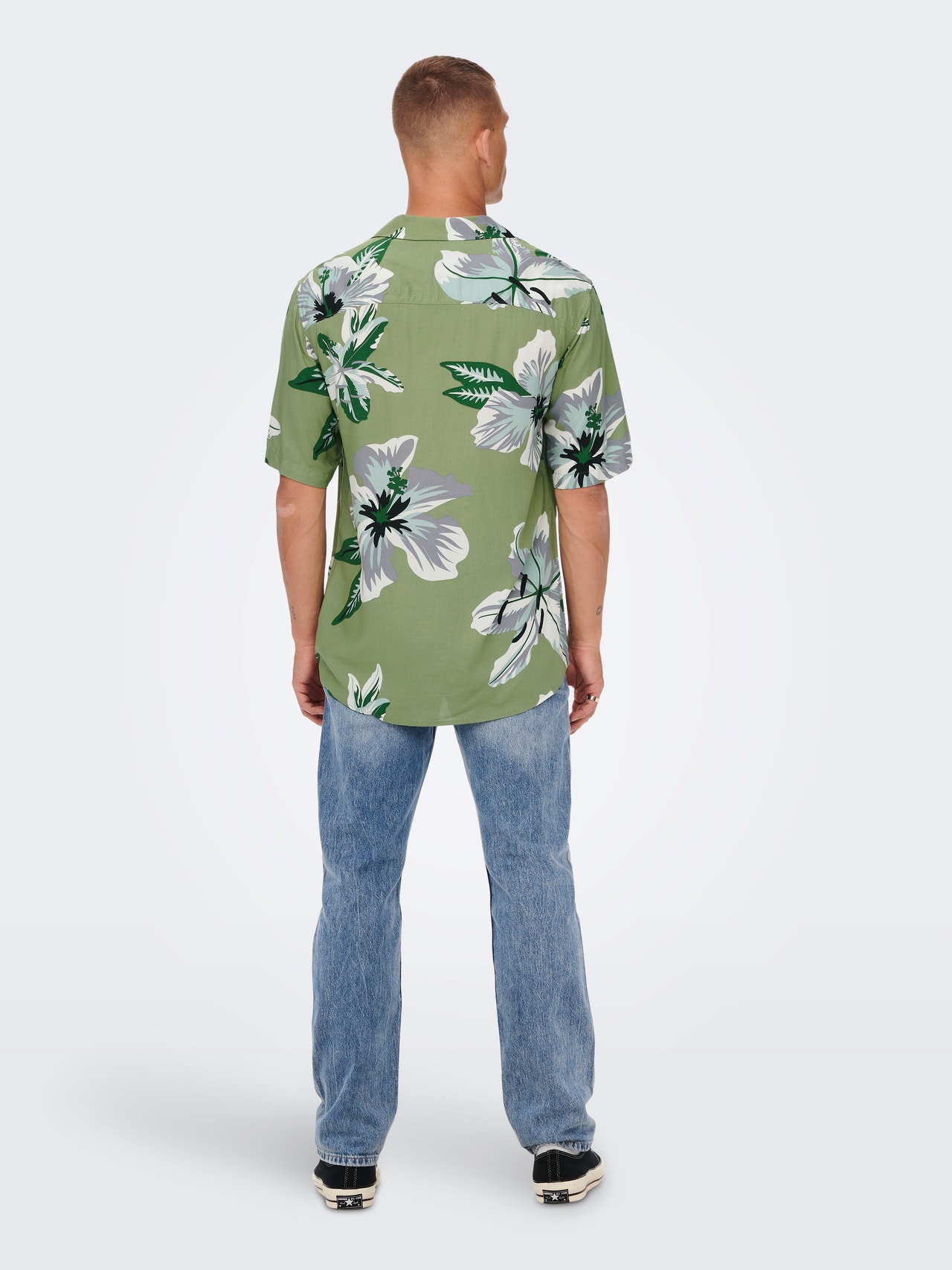 ONLY & SONS Printet Regular Fit skjorte -Oil Green - 22021965