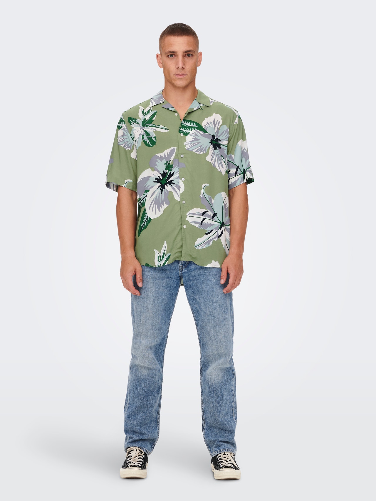 ONLY & SONS Printet Regular Fit skjorte -Oil Green - 22021965