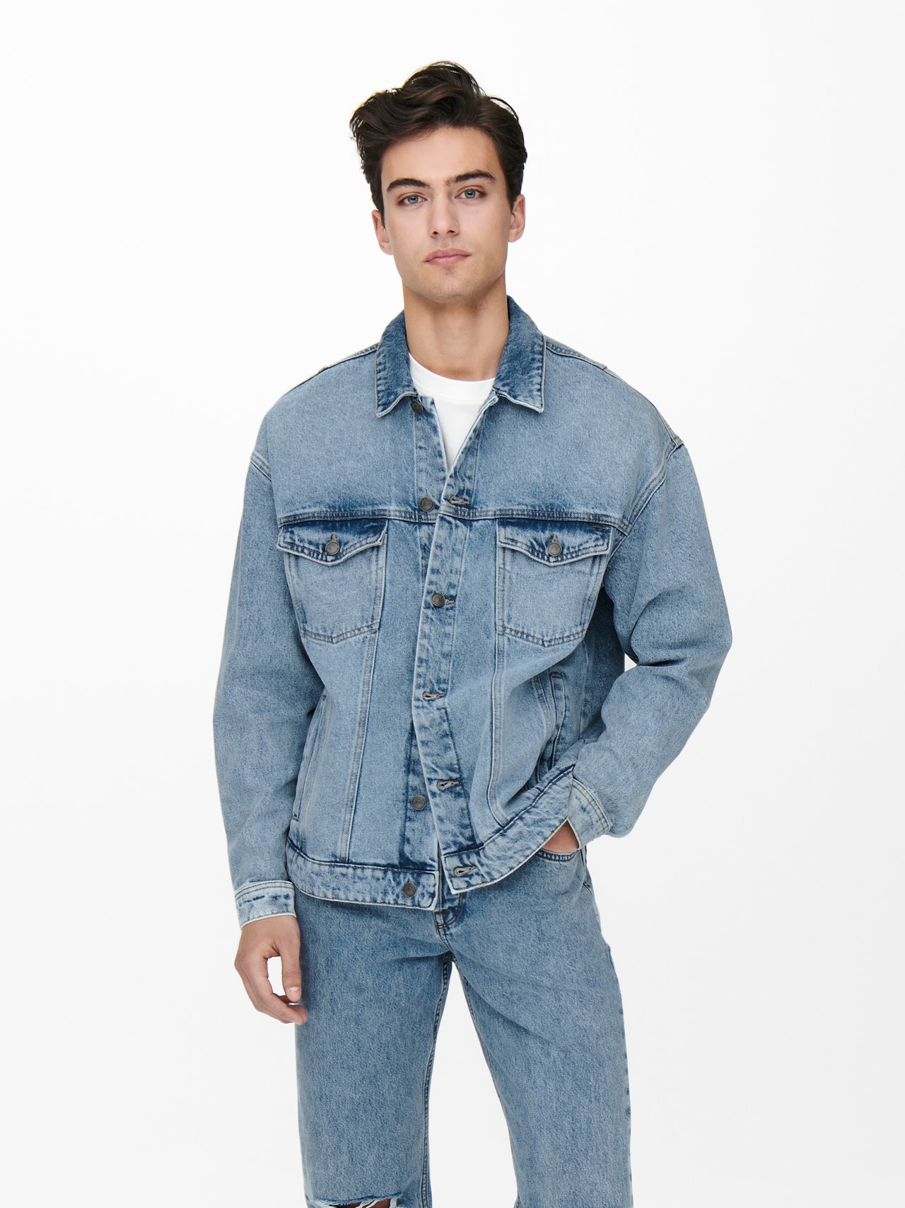 ONLY & SONS Buttoned cuffs Dropped shoulders Jacket -Blue Denim - 22021985