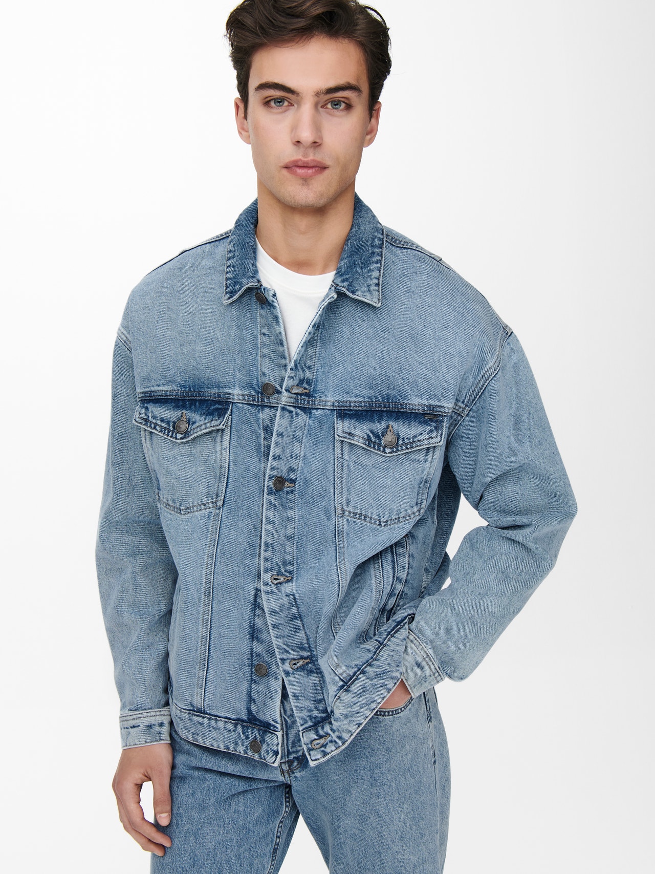 ONLY & SONS Buttoned cuffs Dropped shoulders Jacket -Blue Denim - 22021985