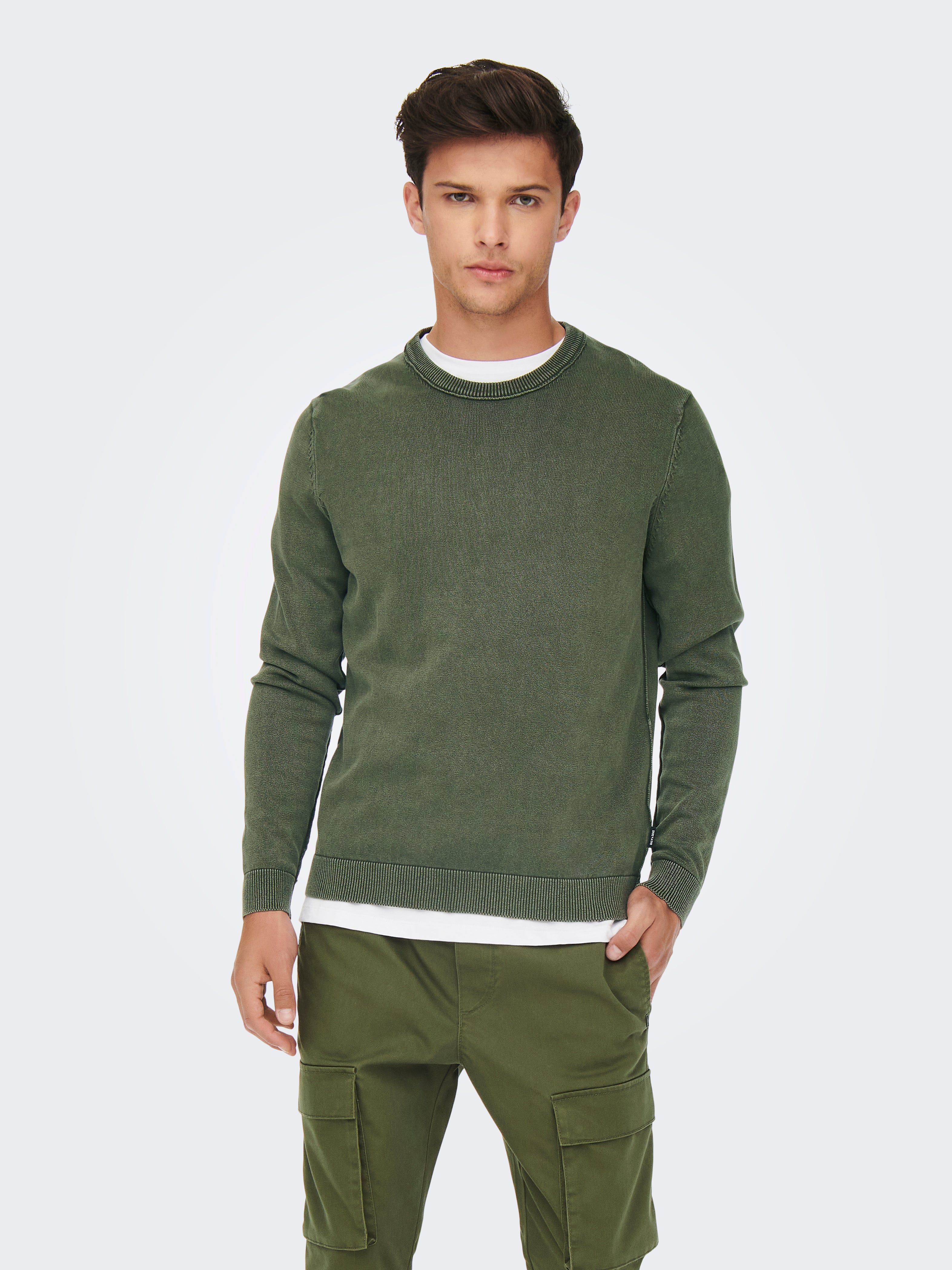 Solid color knitted pullover | Dark Green | ONLY & SONS®