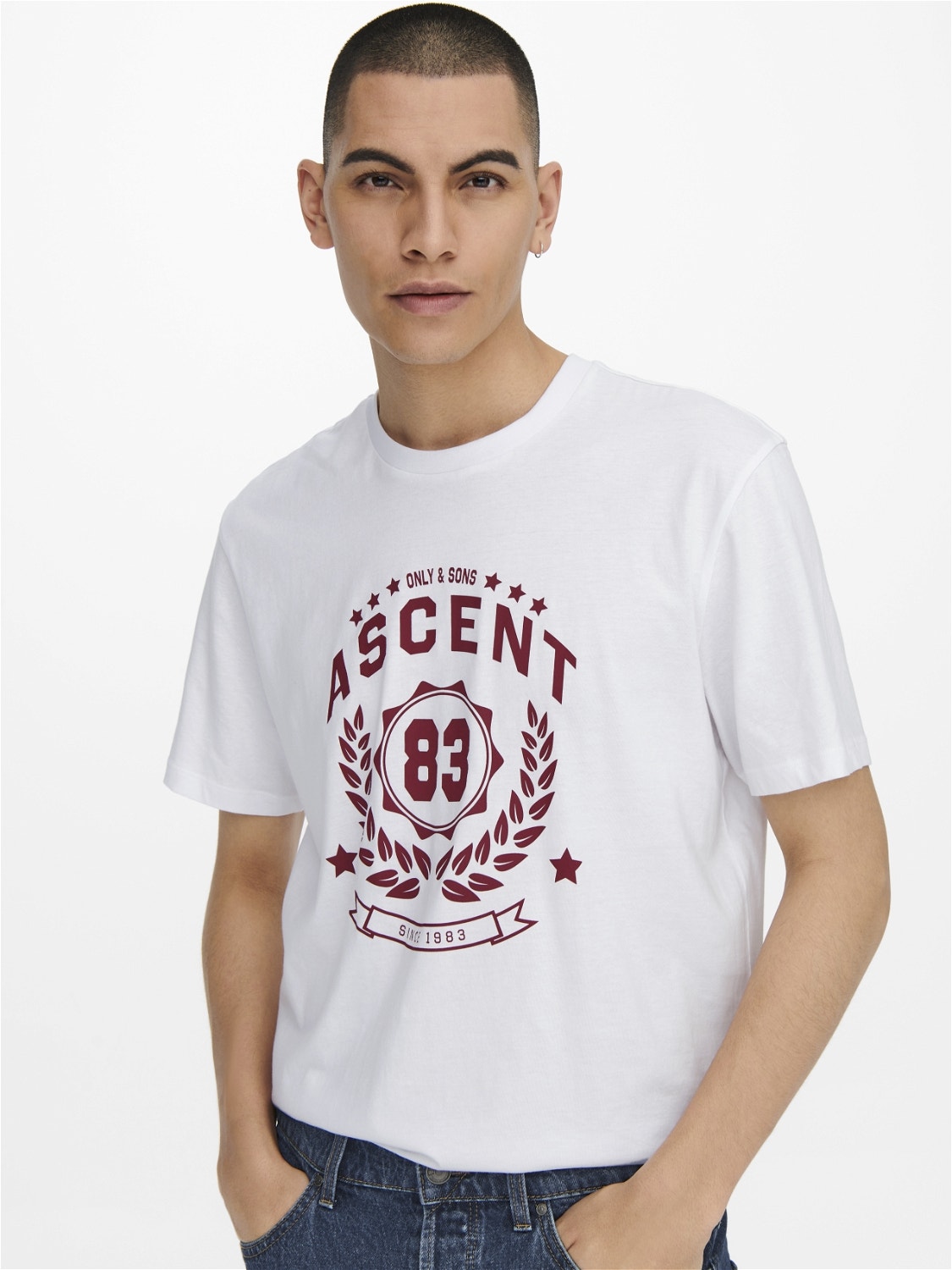ONLY & SONS O-neck t-shirt with print -Bright White - 22022196