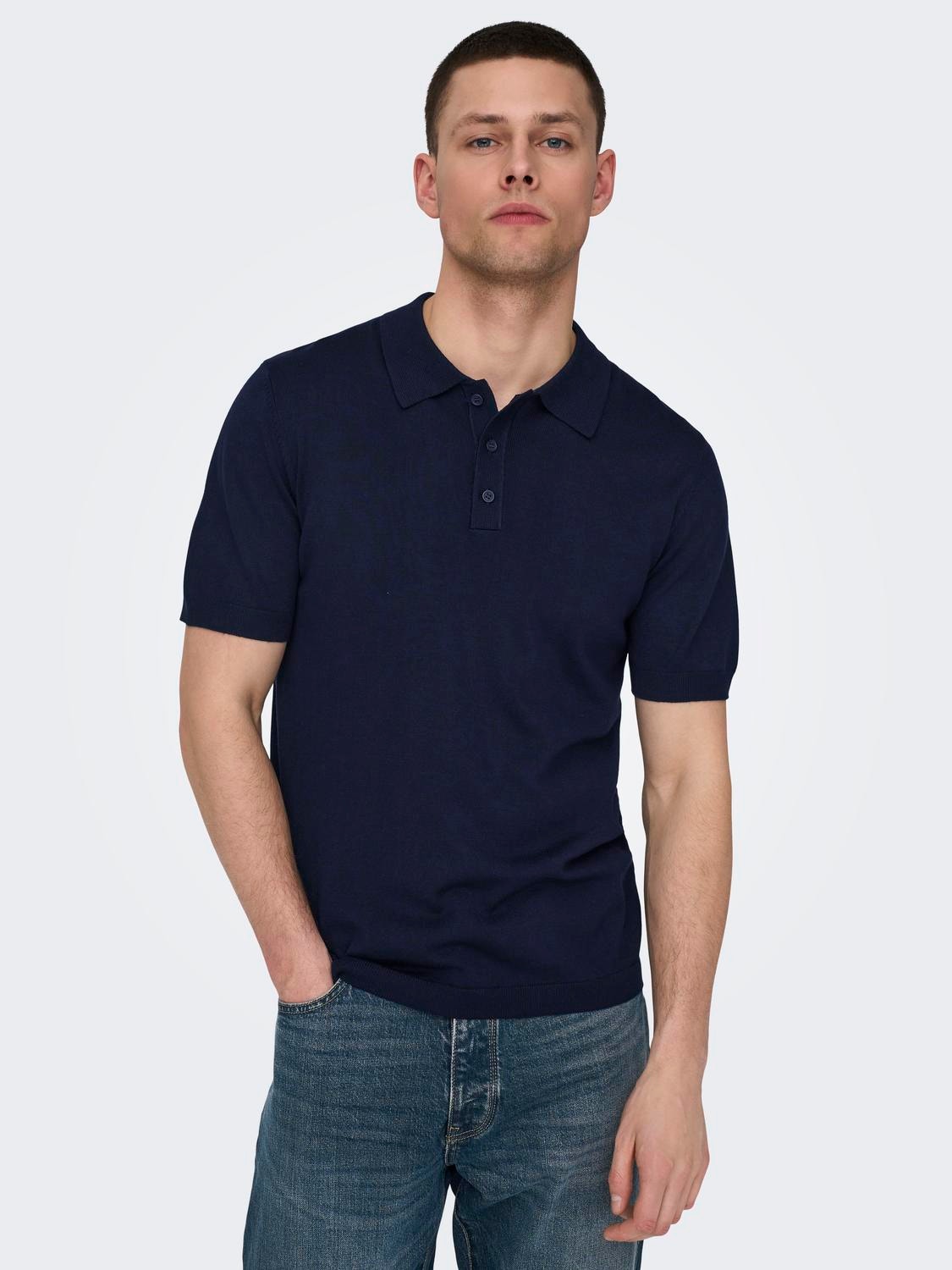 ONLY & SONS Normal passform Piké Pullover -Dark Navy - 22022219
