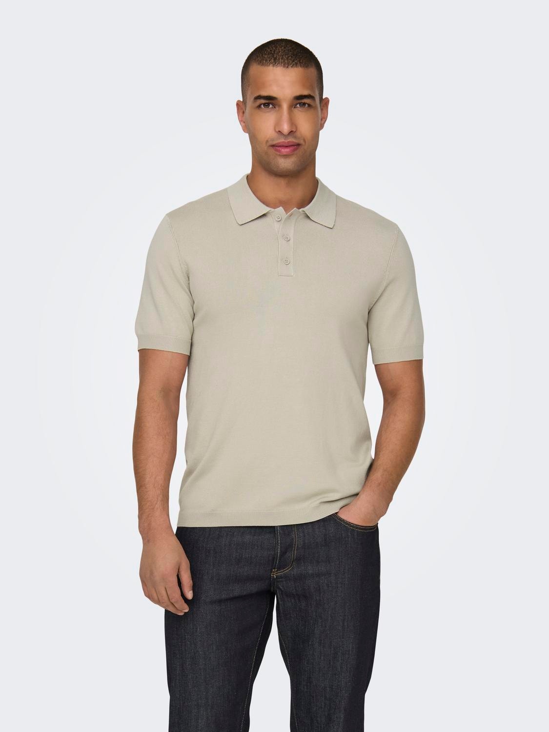 ONLY & SONS Knitted polo -Silver Lining - 22022219