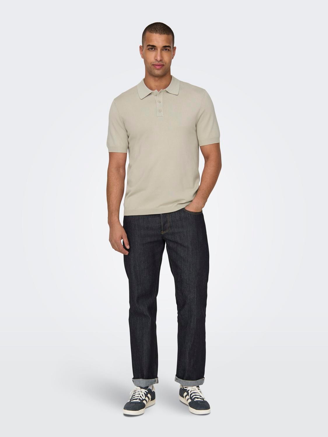 ONLY & SONS Strikket polo -Silver Lining - 22022219
