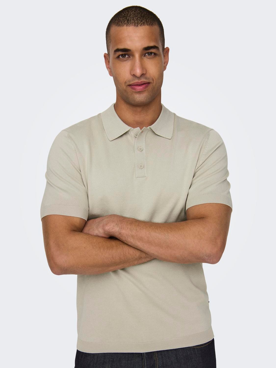 ONLY & SONS Regular Fit Polo Genser -Silver Lining - 22022219