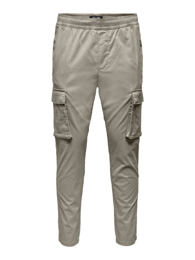 ONLY & SONS Pantaloni Cargo Uomo - Modello Onscam Verjüngt, Verde Lichen, 78% Cotone, 2% Elastan, Vita 32 Lunghezza 34