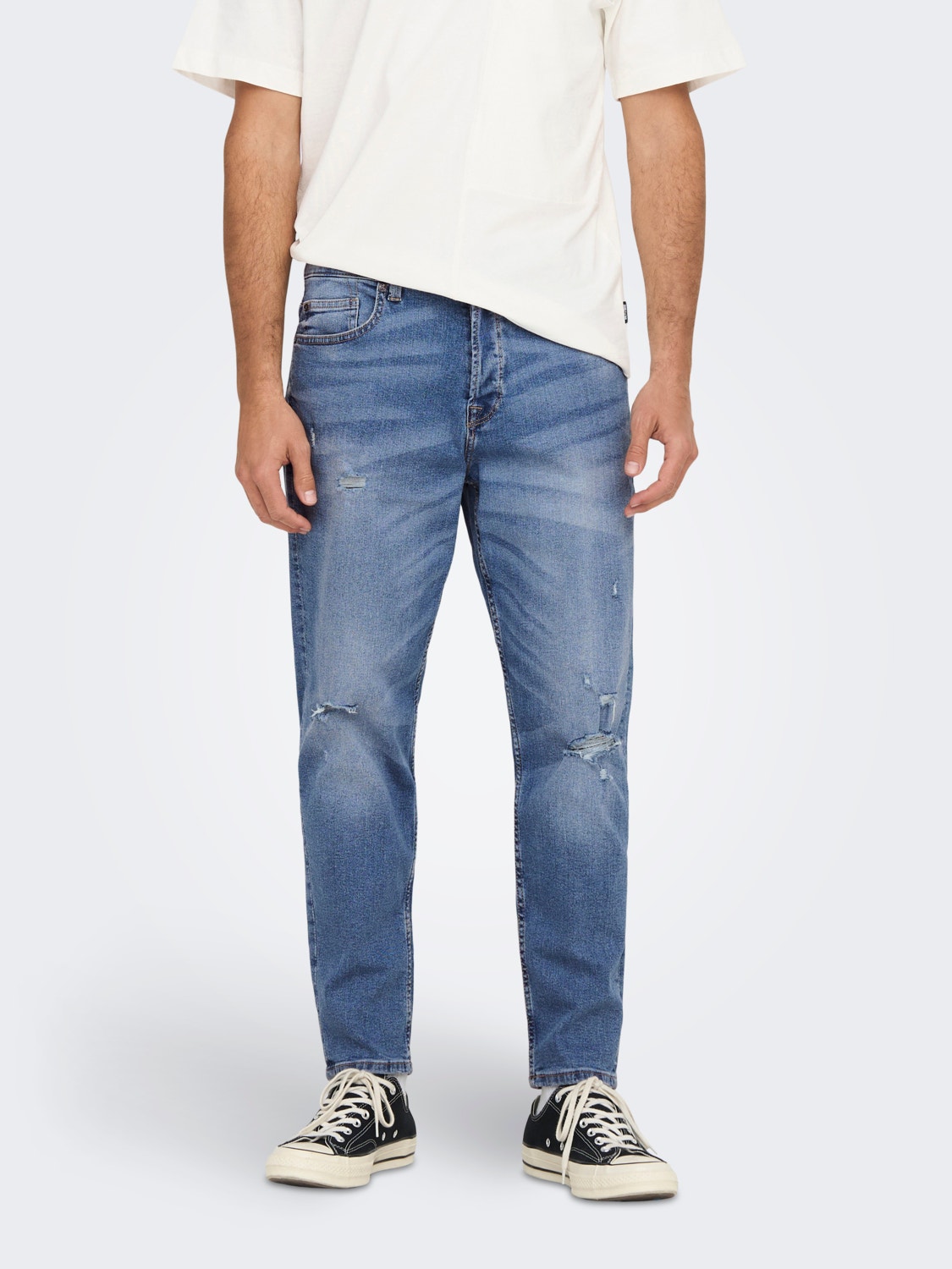 ONLY & SONS Jeans Tapered Fit Taille moyenne Ourlé destroy -Blue Denim - 22022368