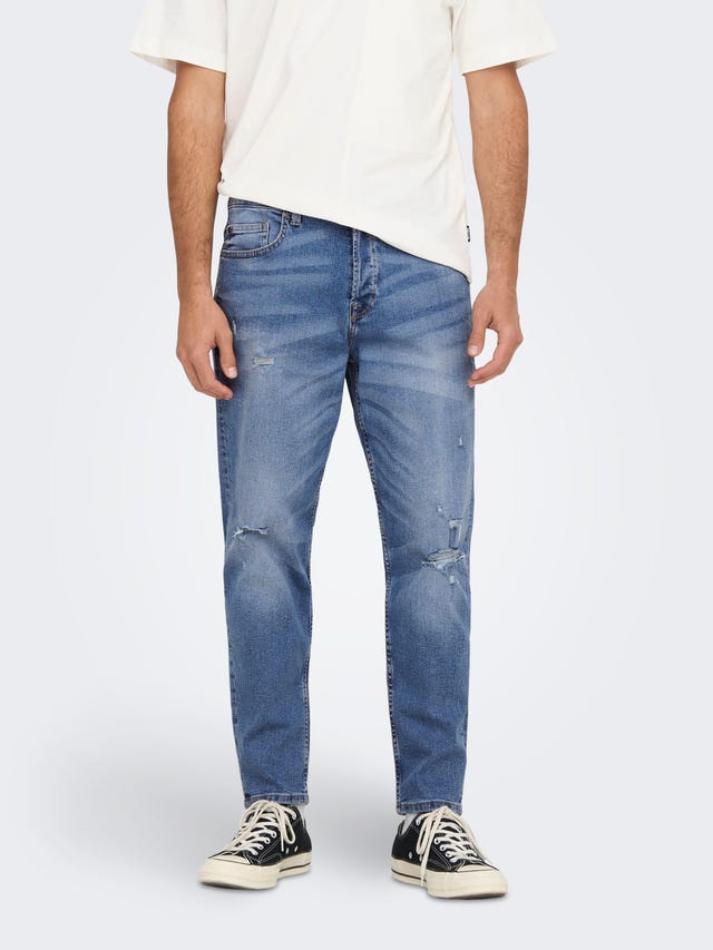 ONLY & SONS Jeans Tapered Fit Taille moyenne Ourlé destroy - 22022368